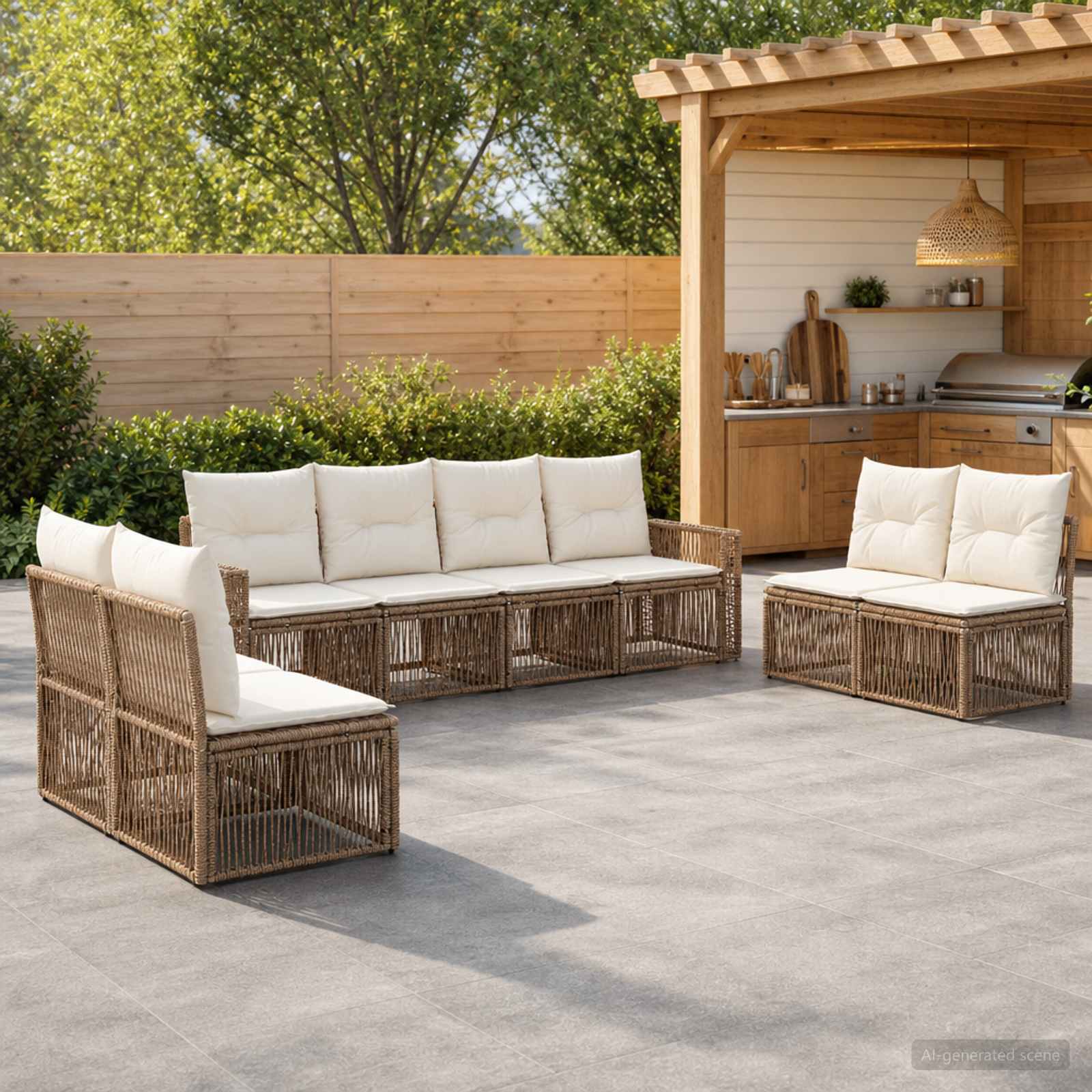 Ensemble de canapé de jardin 8 pc Beige et blanc crème