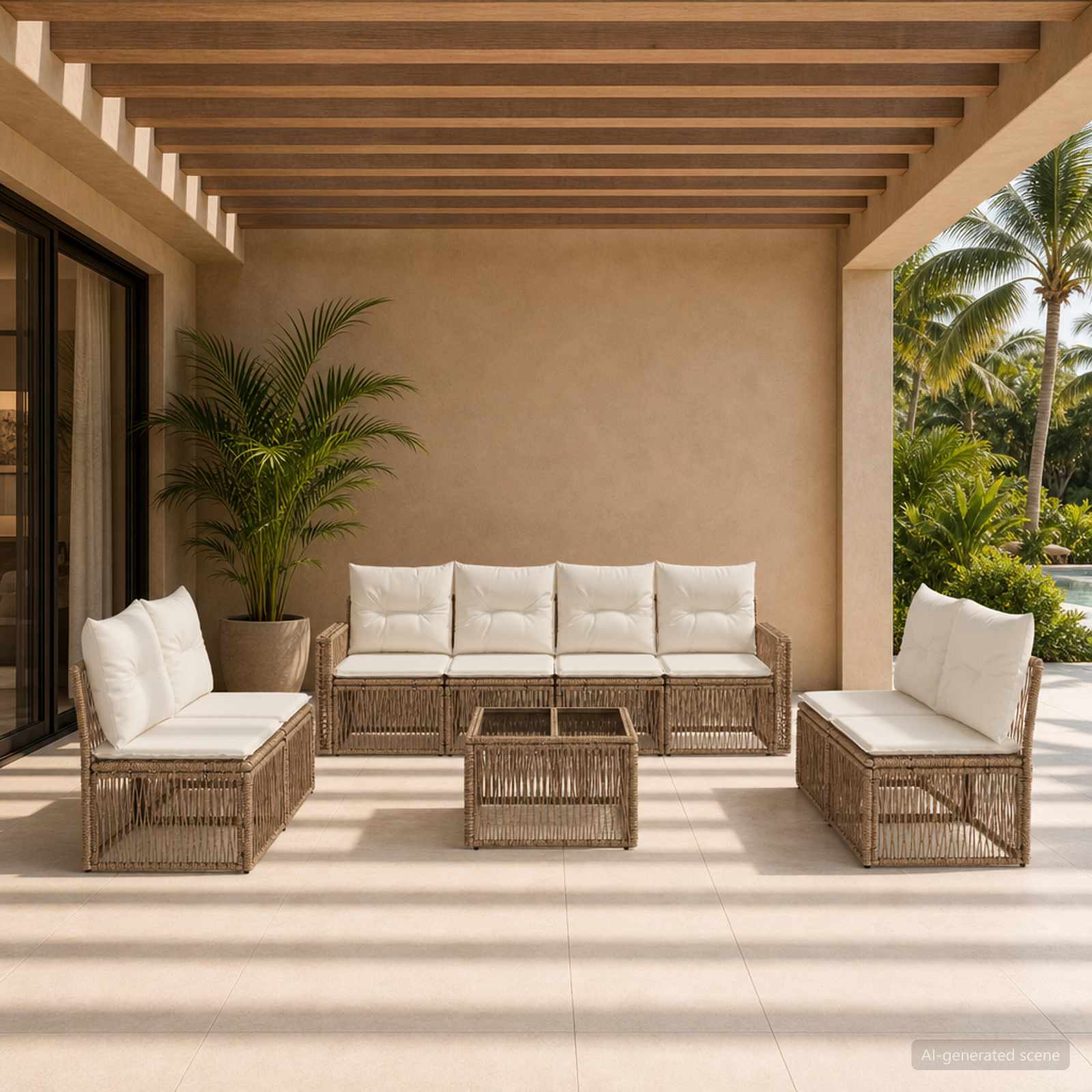 Ensemble de canapé de jardin 9 pc Beige et blanc crème