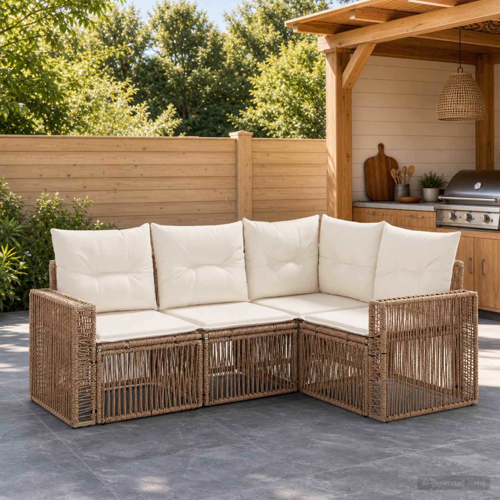 Ensemble de canapé de jardin 4 pc Beige et blanc crème