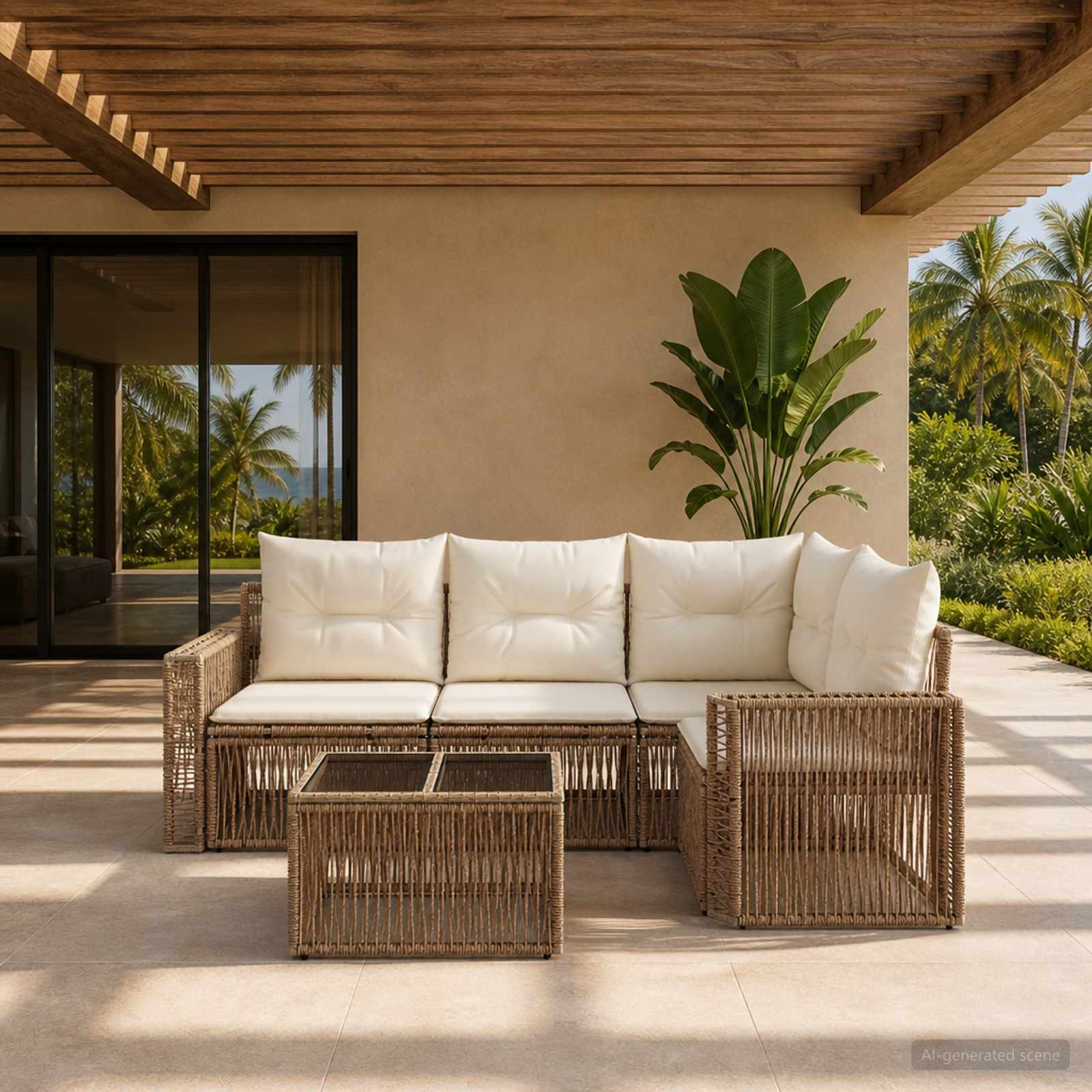 Ensemble de canapé de jardin 5 pc Beige et blanc crème