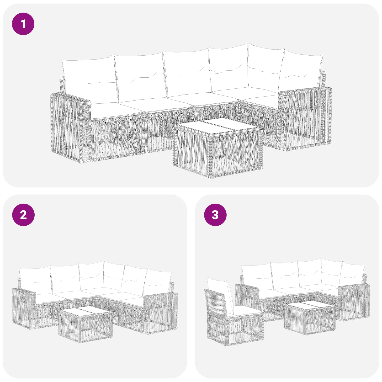 Ensemble de canapé de jardin 6 pcs Noir et blanc crème - XIOS