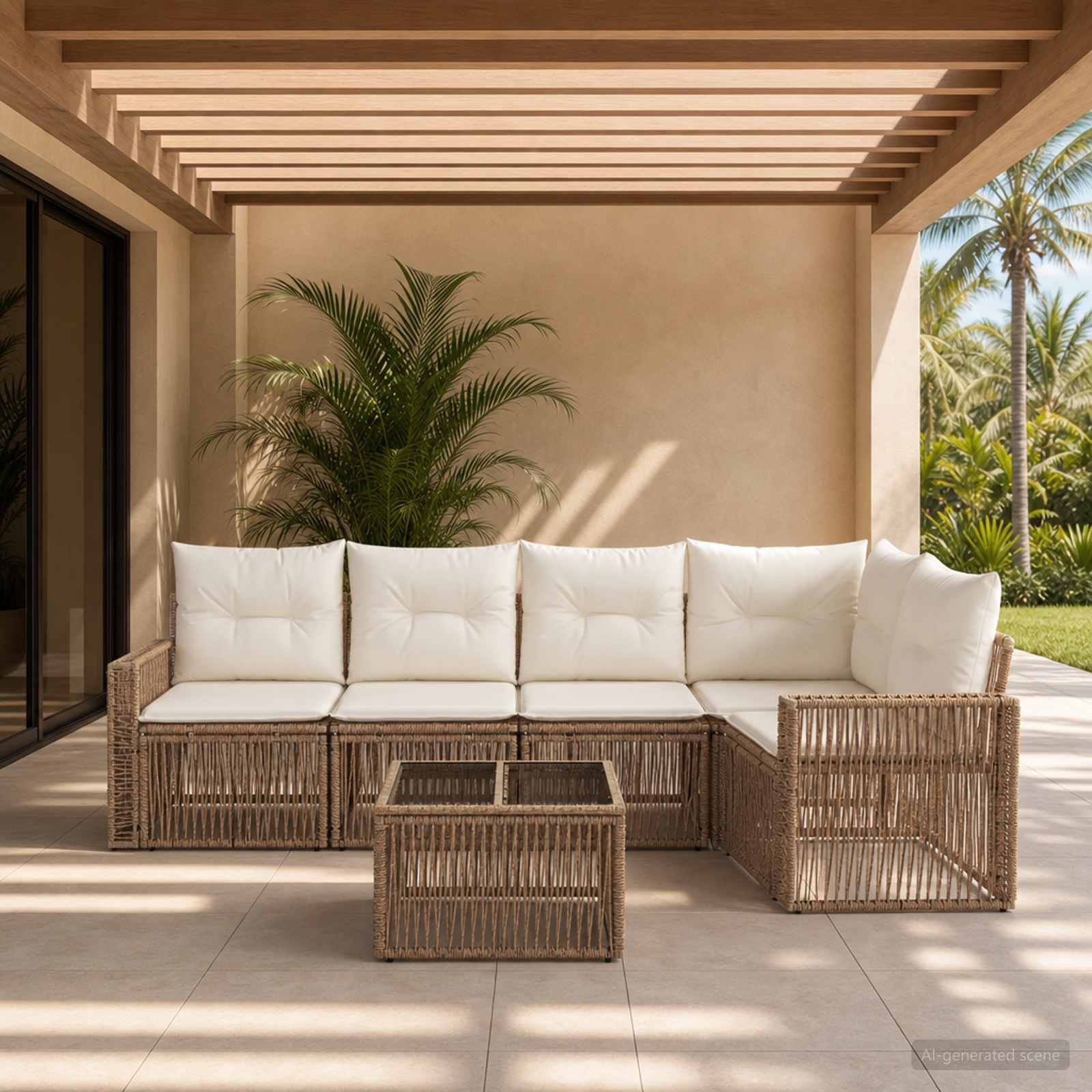 Ensemble de canapé de jardin 6 pc Beige et blanc crème