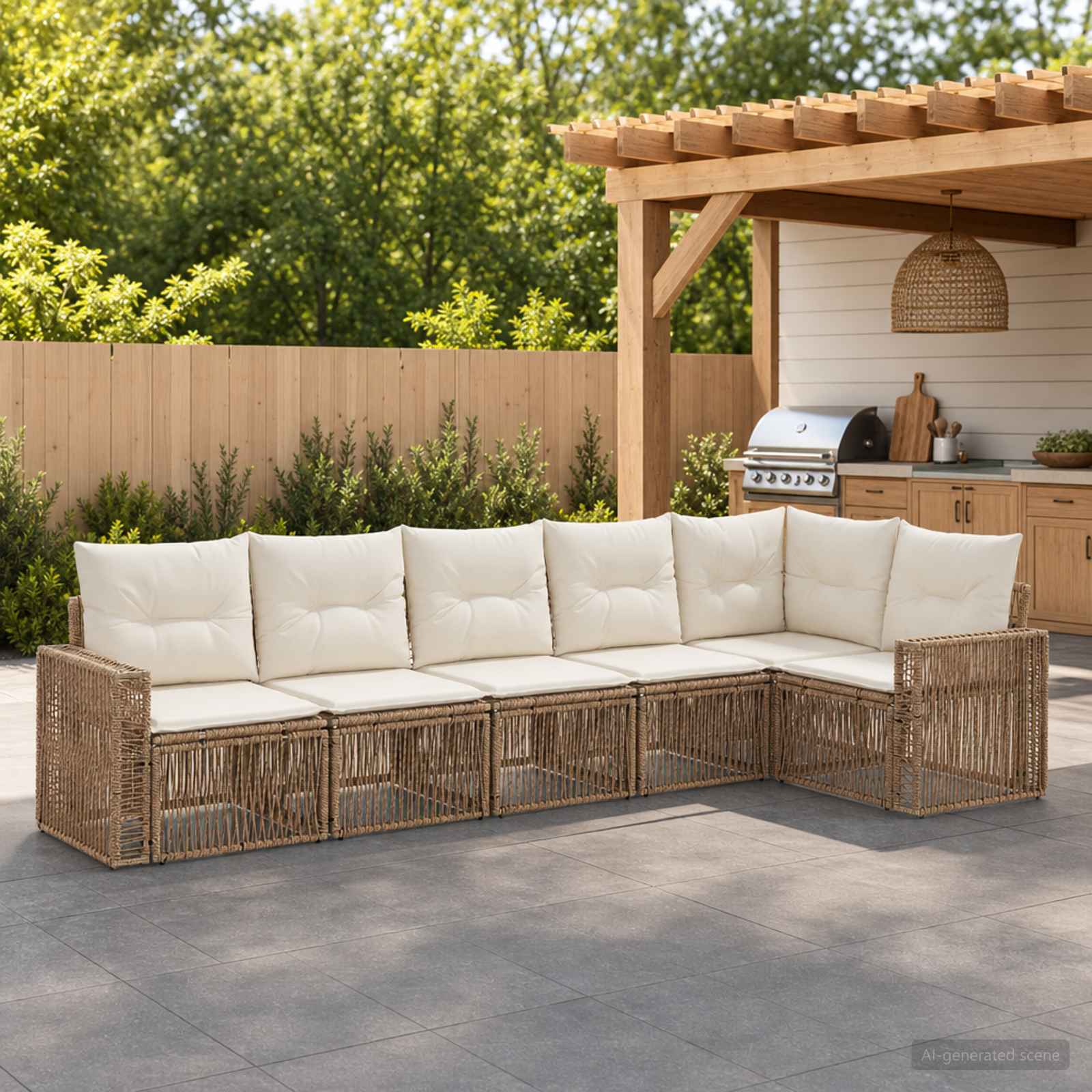 Ensemble de canapé de jardin 6 pc Beige et blanc crème
