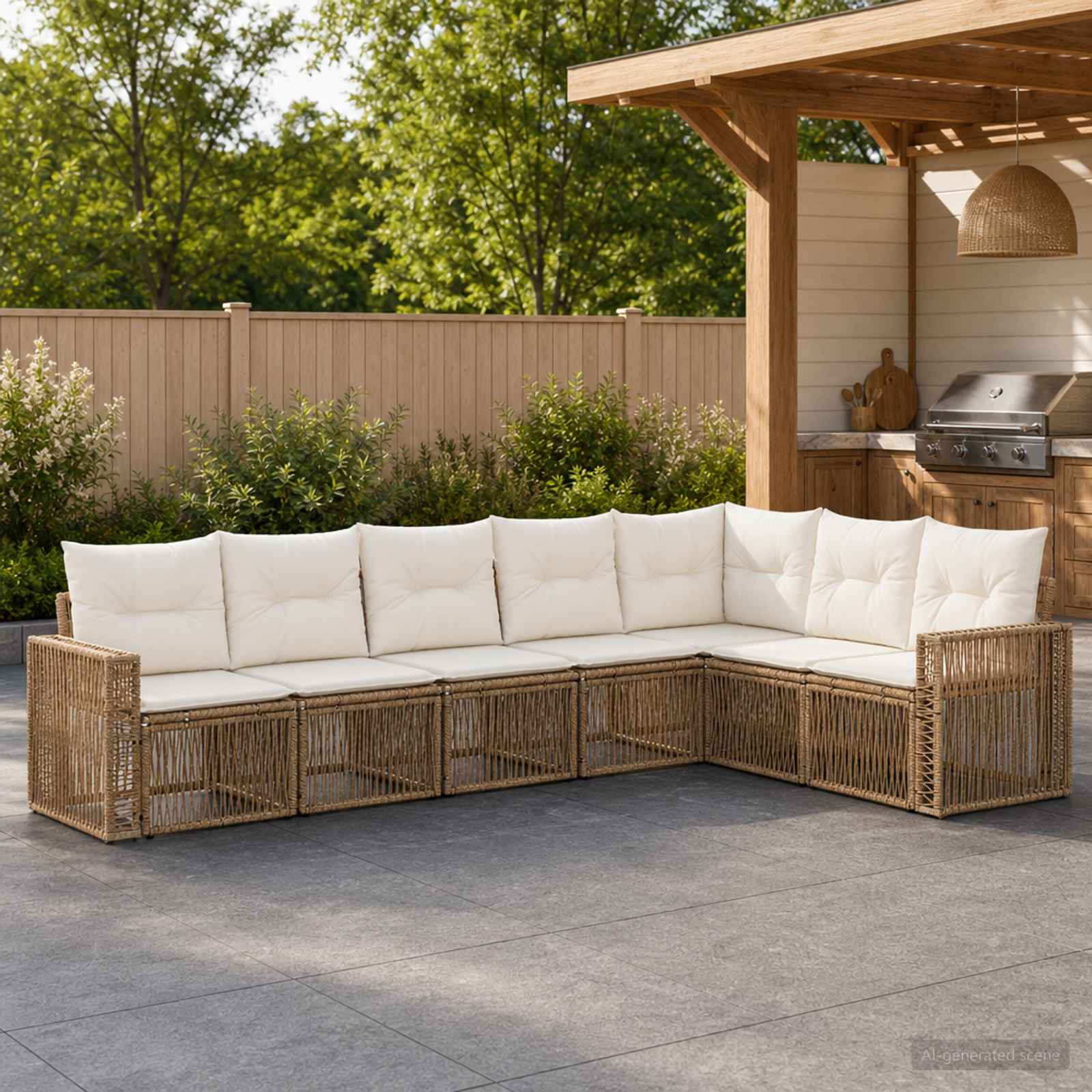 Ensemble de canapé de jardin 7 pc Beige et blanc crème