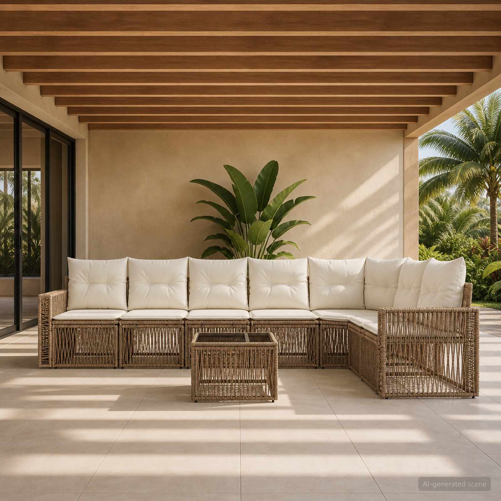 Ensemble de canapé de jardin 8 pc Beige et blanc crème
