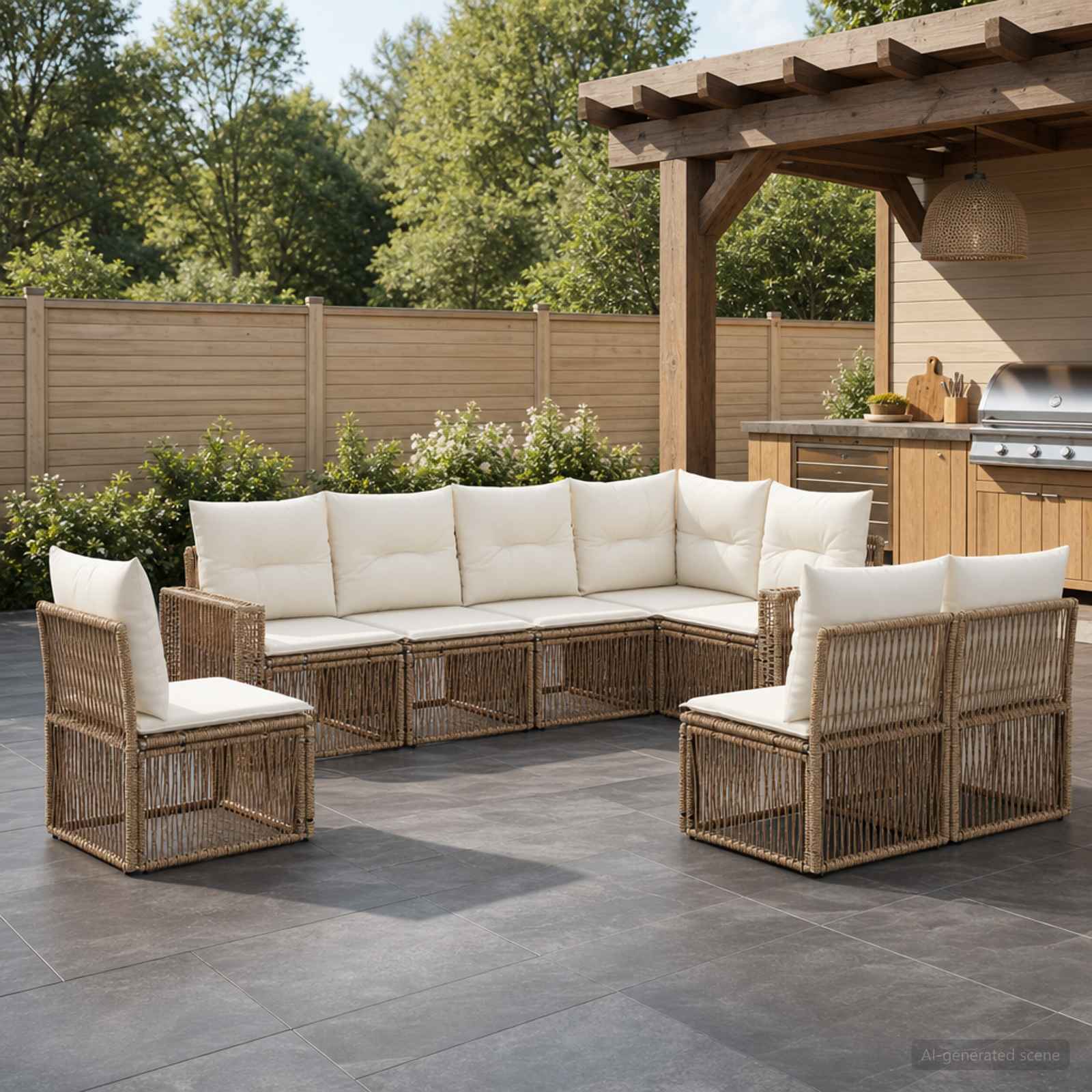 Ensemble de canapé de jardin 8 pc Beige et blanc crème