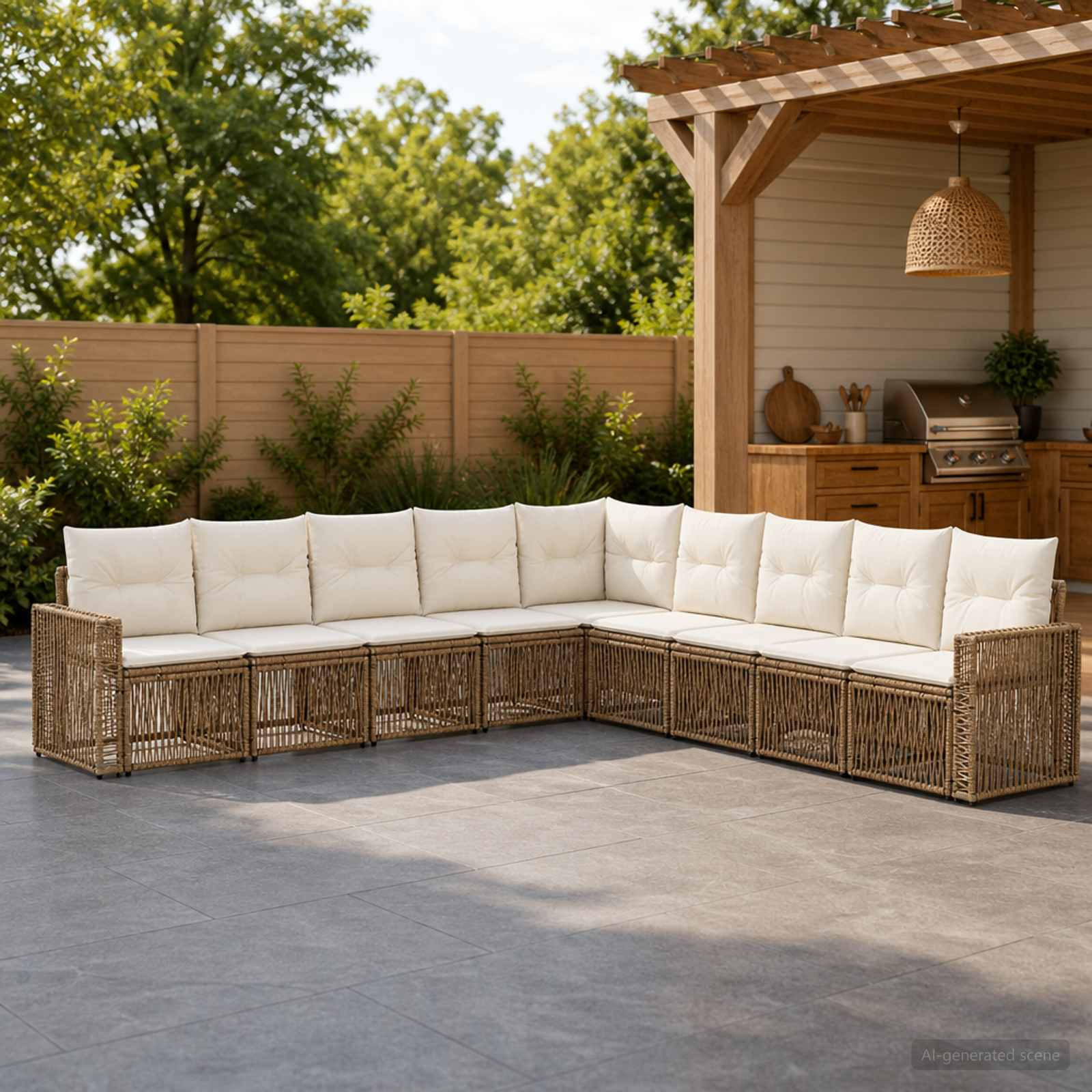 Ensemble de canapé de jardin 9 pc Beige et blanc crème