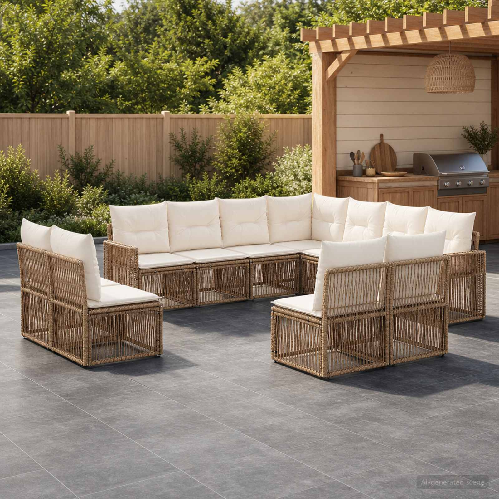 Ensemble de canapé de jardin 11 pc Beige et blanc crème