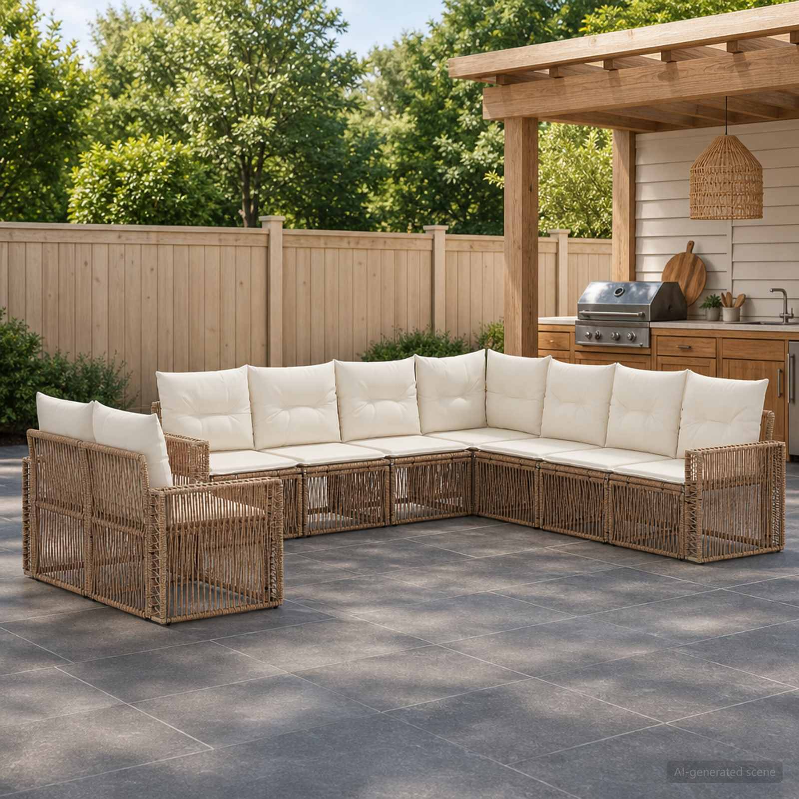 Ensemble de canapé de jardin 9 pc Beige et blanc crème