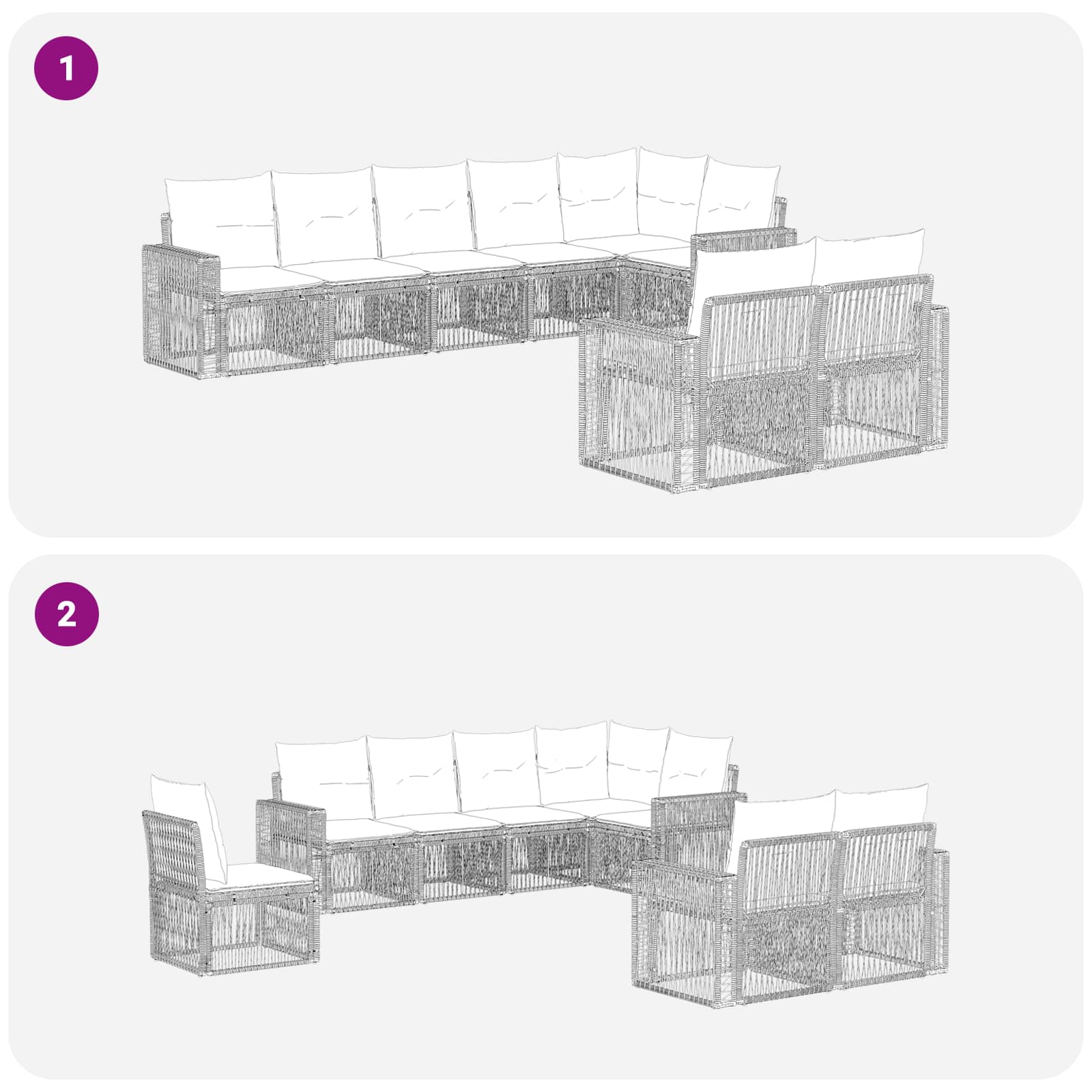 Ensemble de canapé de jardin 8 pcs Gris et Gris foncé polyrotin - XIOS