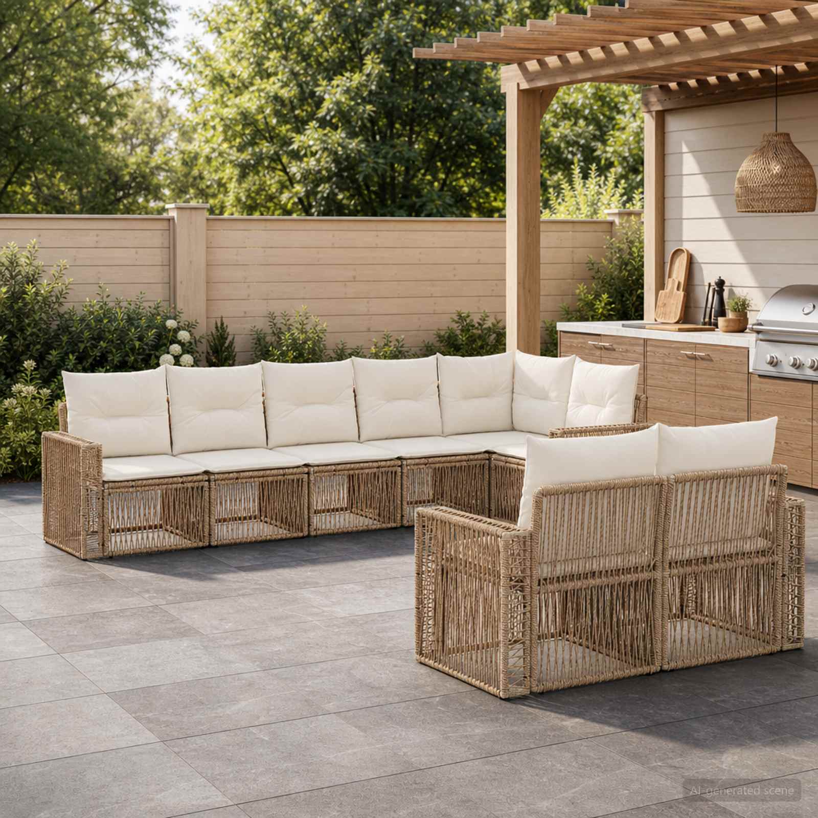 Ensemble de canapé de jardin 8 pc Beige et blanc crème