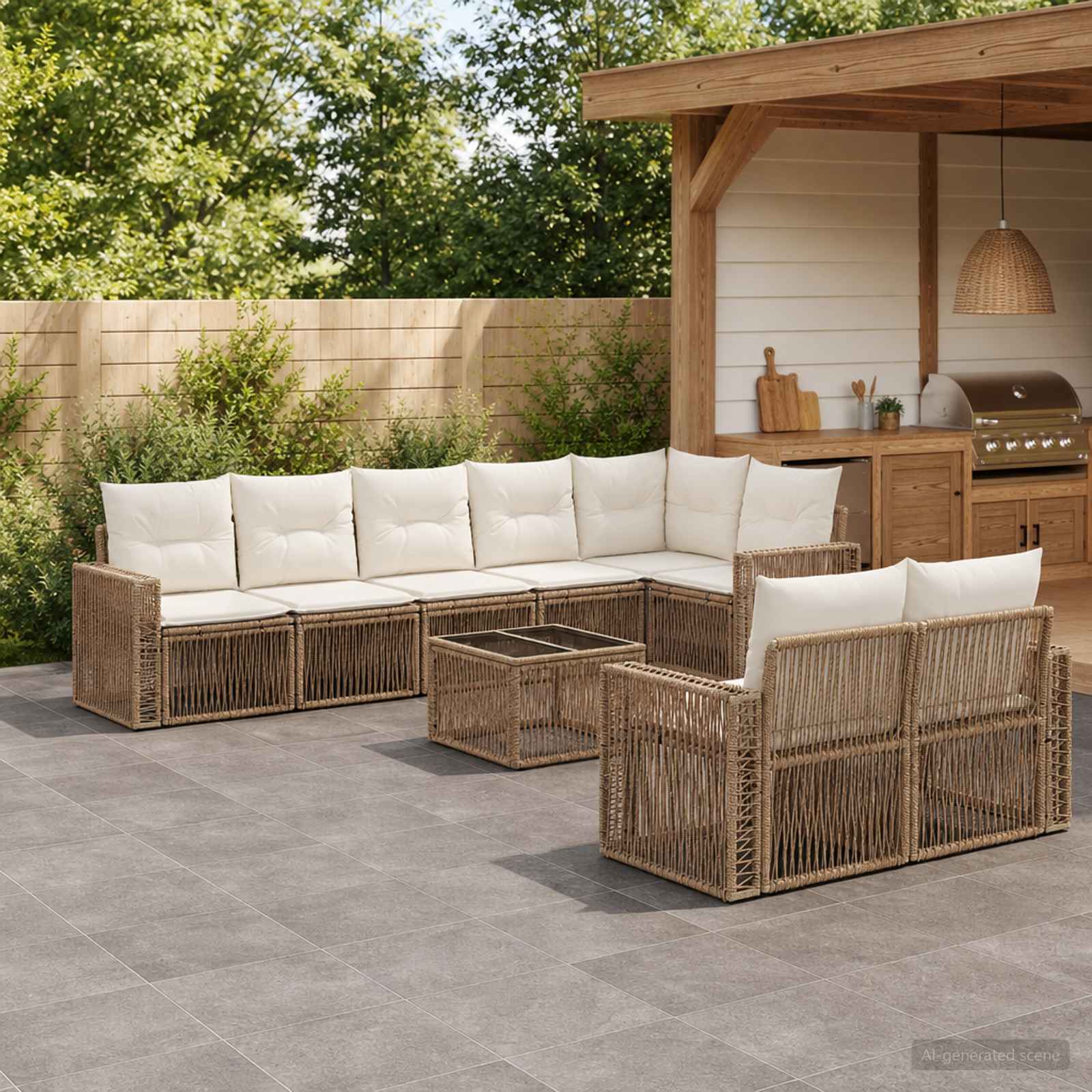 Ensemble de canapé de jardin 9 pc Beige et blanc crème