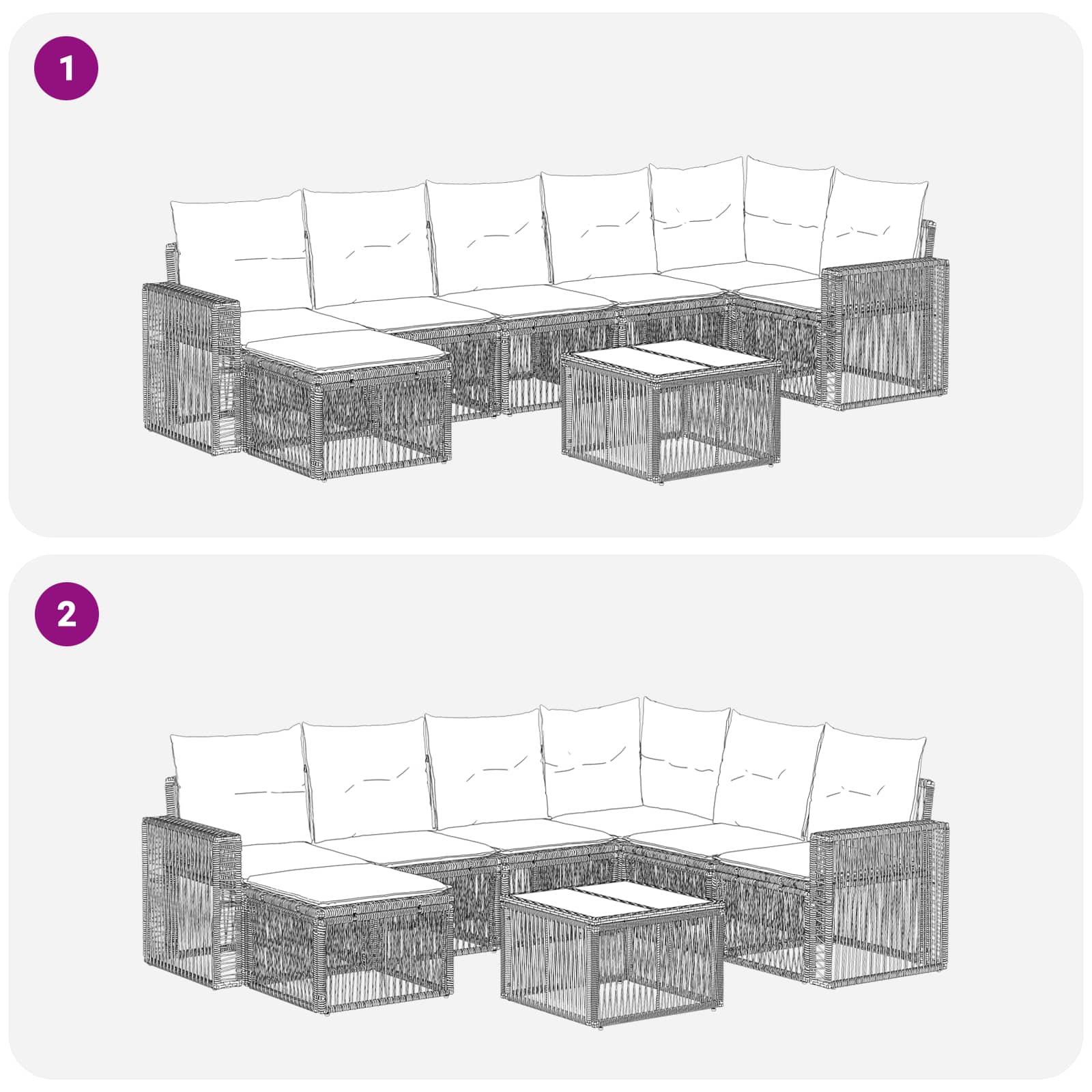 Ensemble de canapé de jardin 8 pcs Gris et Gris foncé polyrotin - XIOS