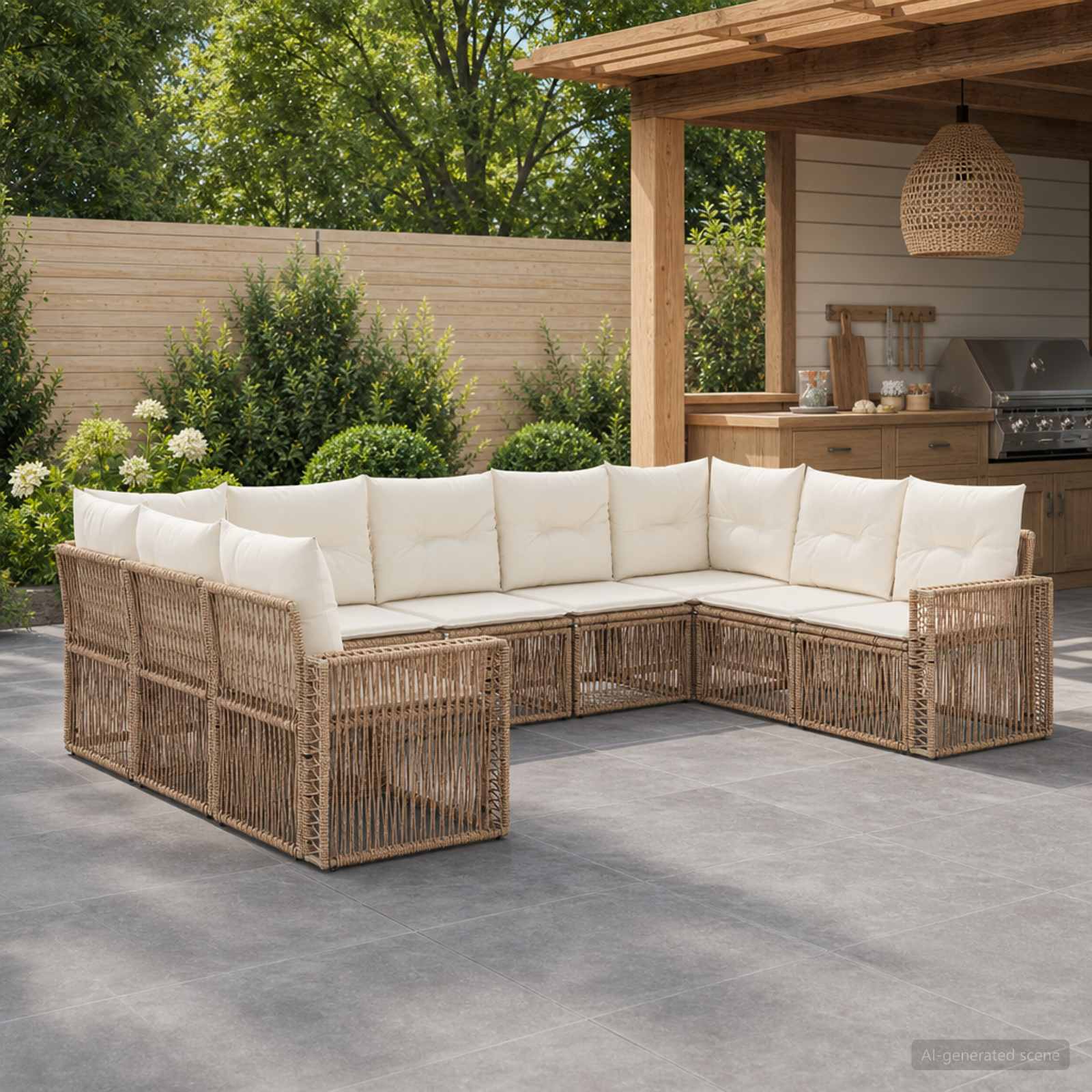Ensemble de canapé de jardin 9 pc Beige et blanc crème