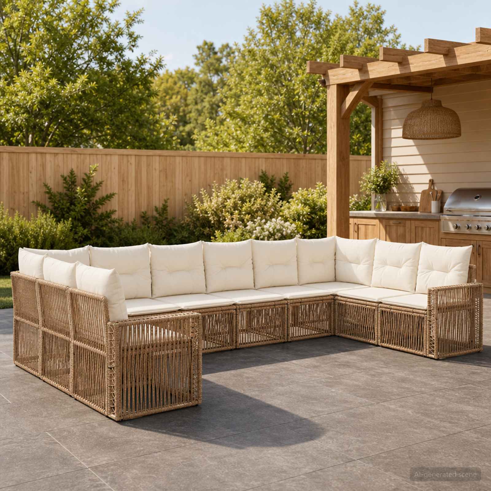 Ensemble de canapé de jardin 10 pc Beige et blanc crème