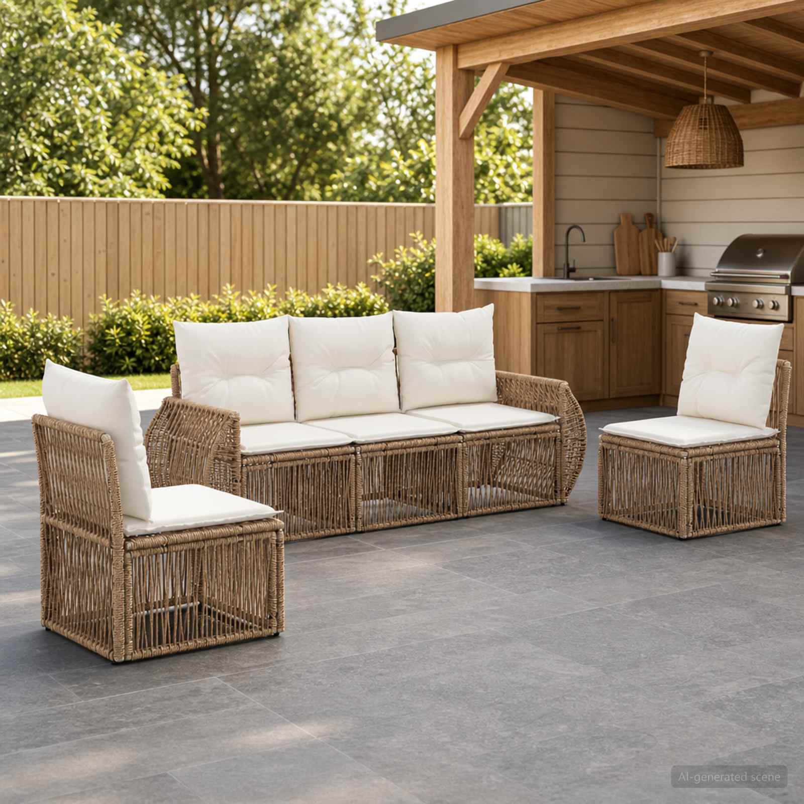 Ensemble de canapé de jardin 5 pc Beige et blanc crème