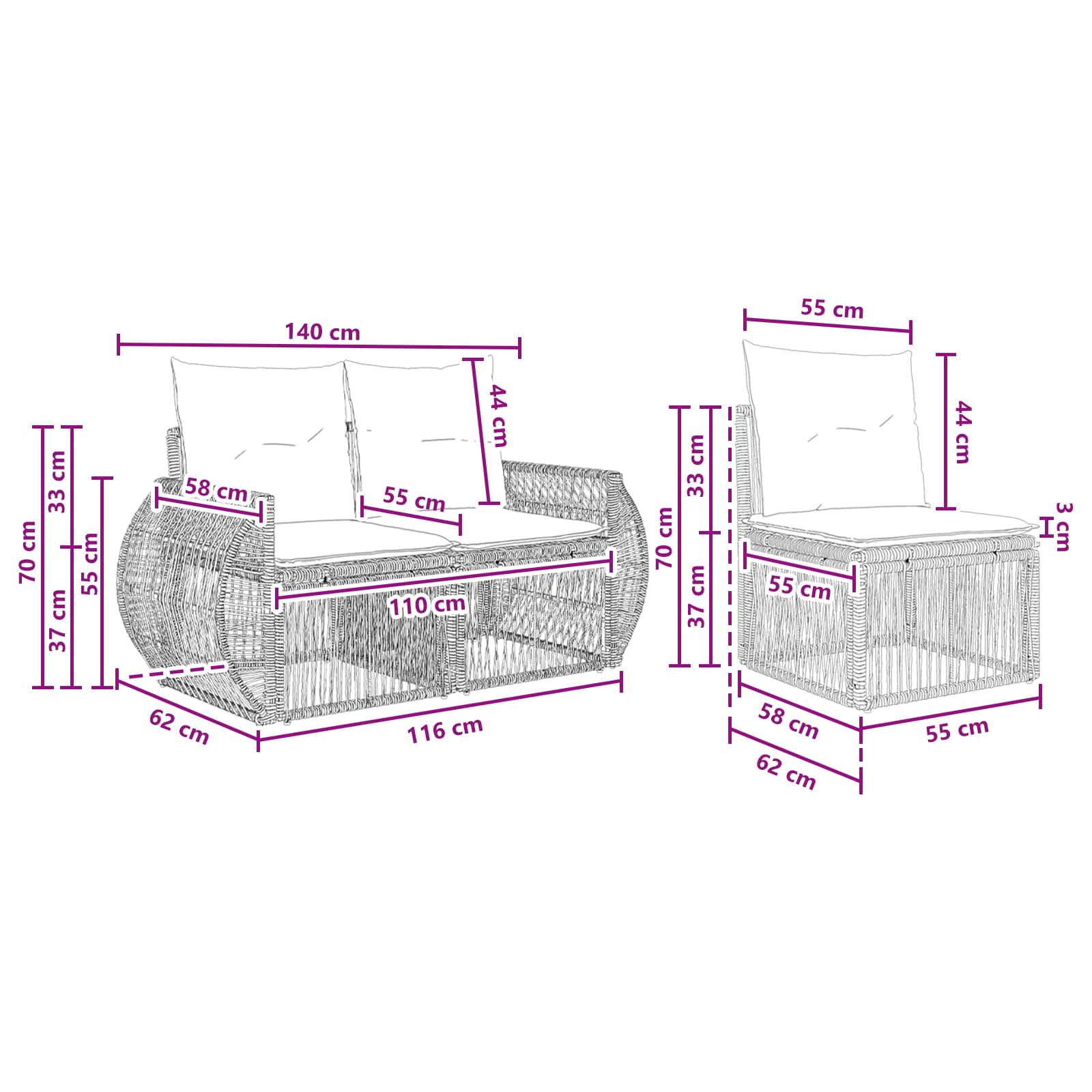 Ensemble de canapé de jardin 6 pcs Gris et Gris foncé polyrotin - XIOS