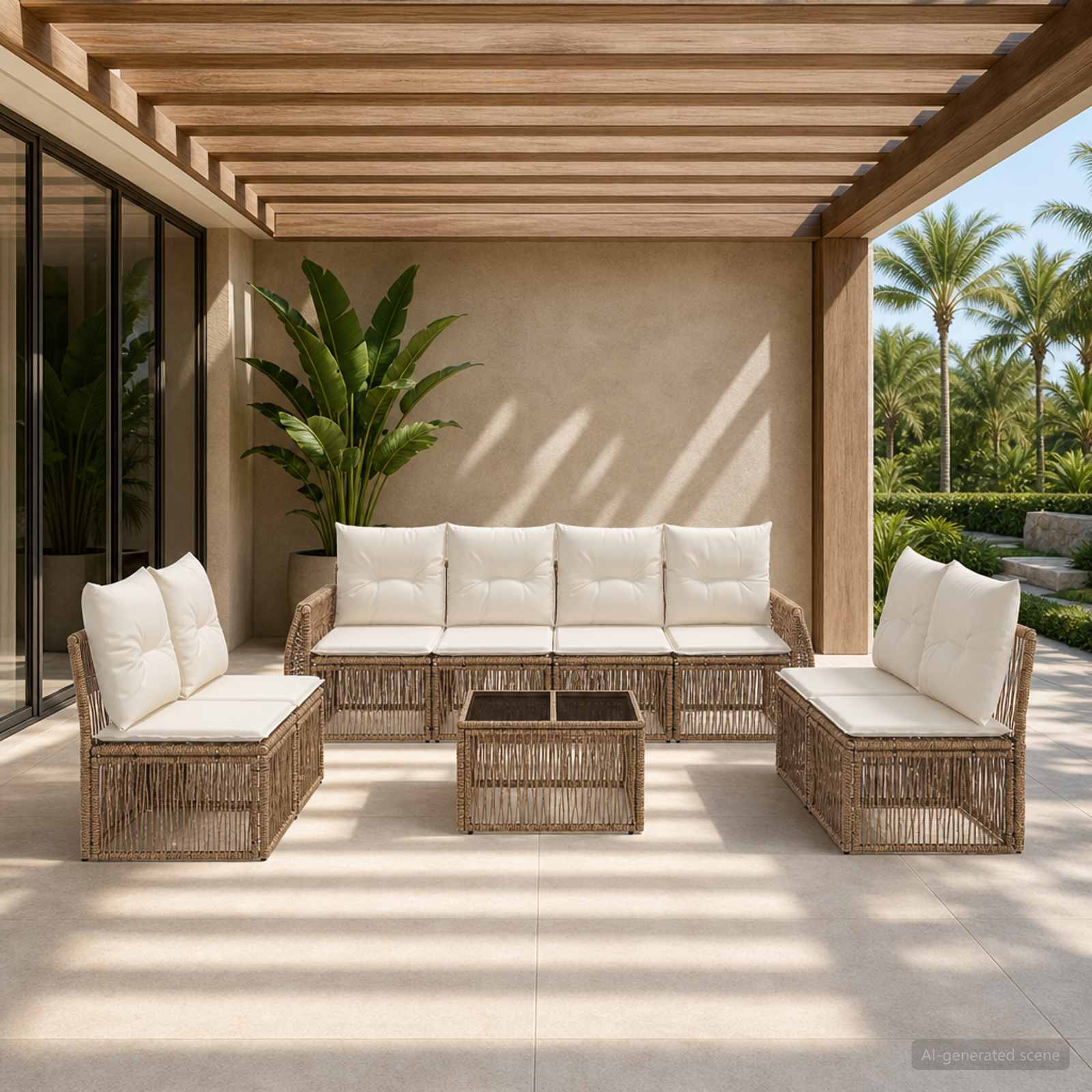 Ensemble de canapé de jardin 9 pc Beige et blanc crème