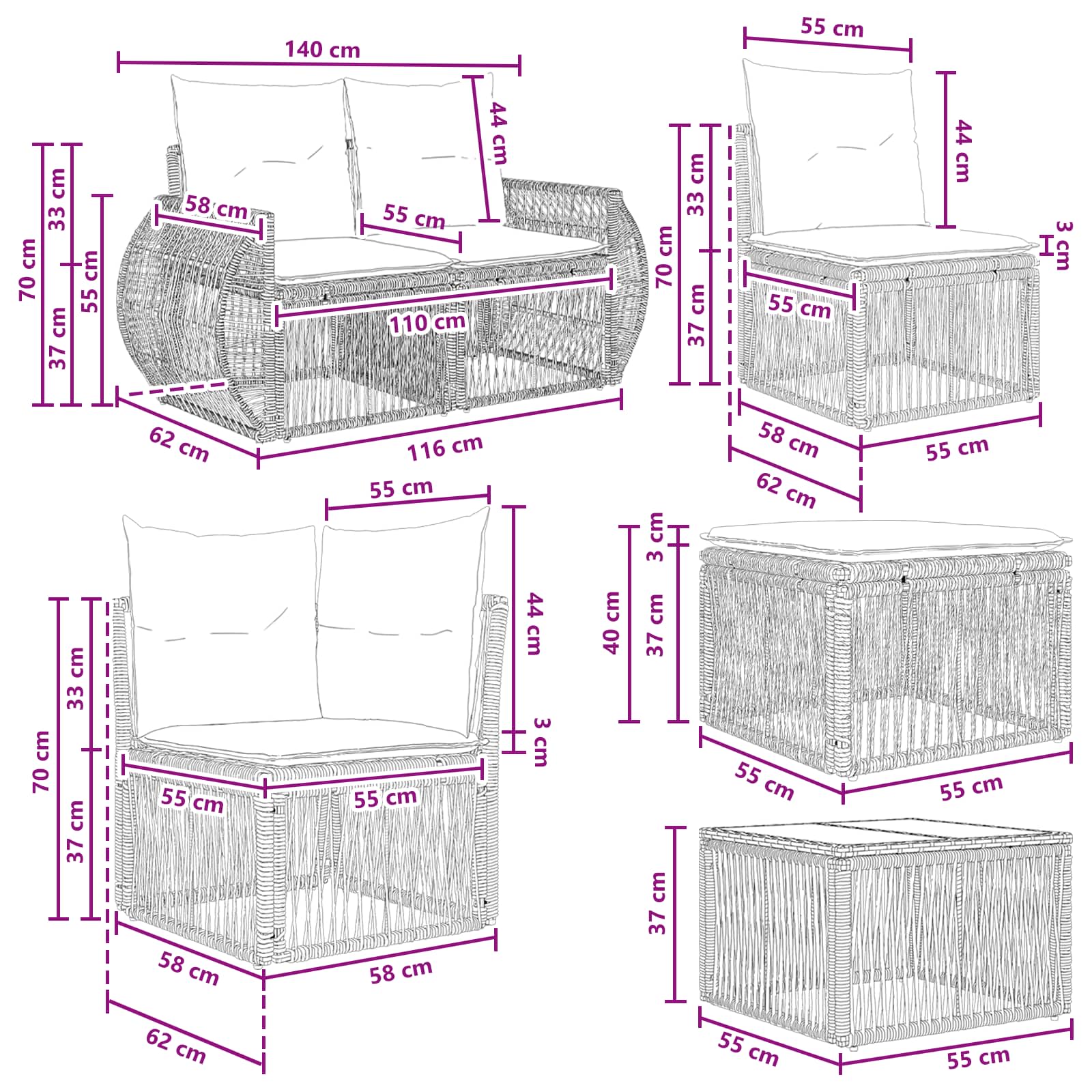 Ensemble de canapé de jardin 7 pcs Gris et Gris foncé polyrotin - XIOS