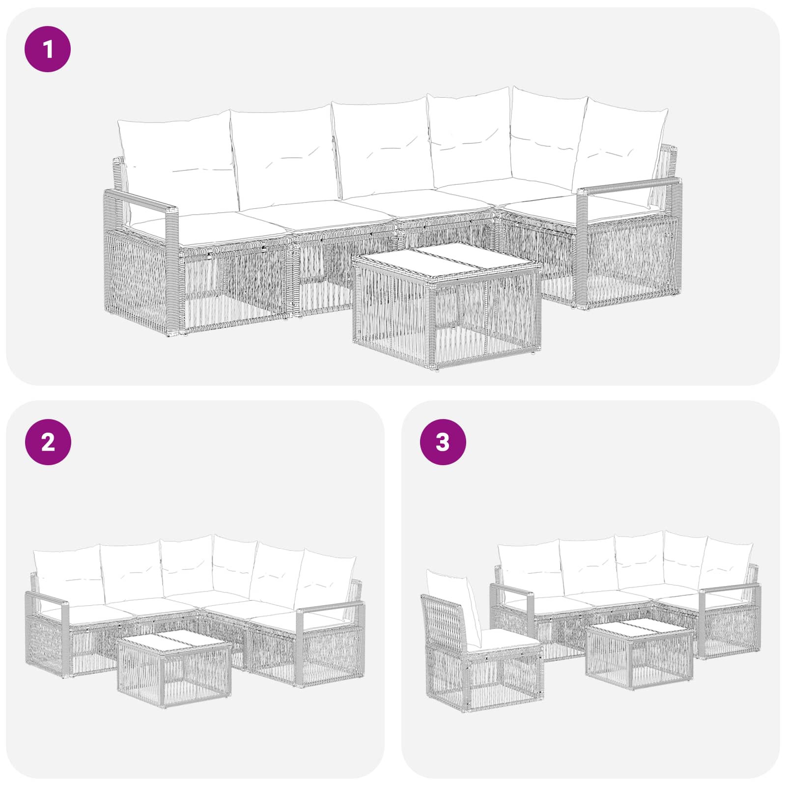 Ensemble de canapé de jardin 6 pcs Gris polyrotin - XIOS