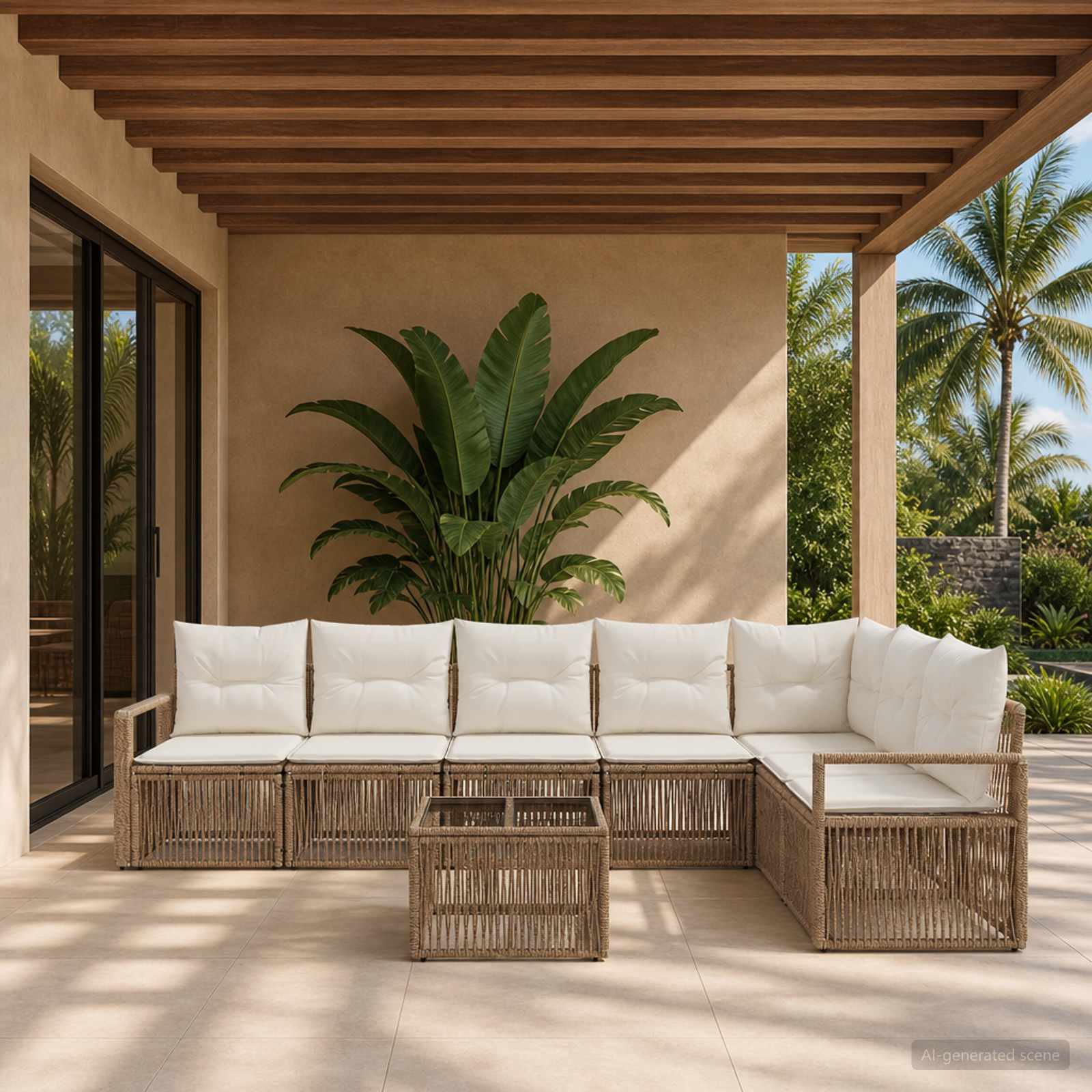 Ensemble de canapé de jardin 8 pc Beige polyrotin