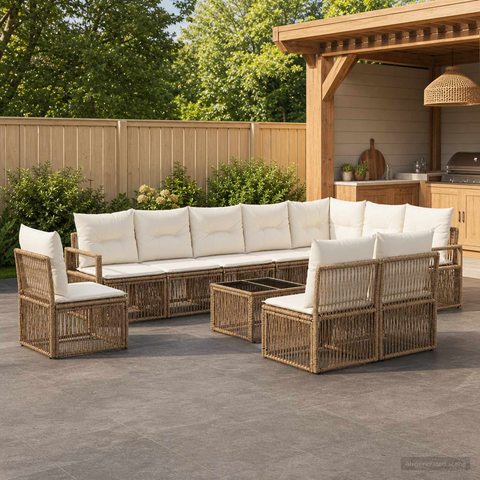 Ensemble de canapé de jardin 11 pc Beige polyrotin