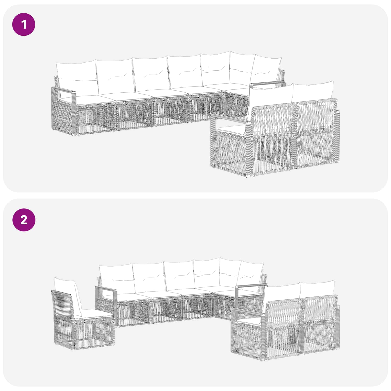 Ensemble de canapé de jardin 8 pcs Gris polyrotin - XIOS