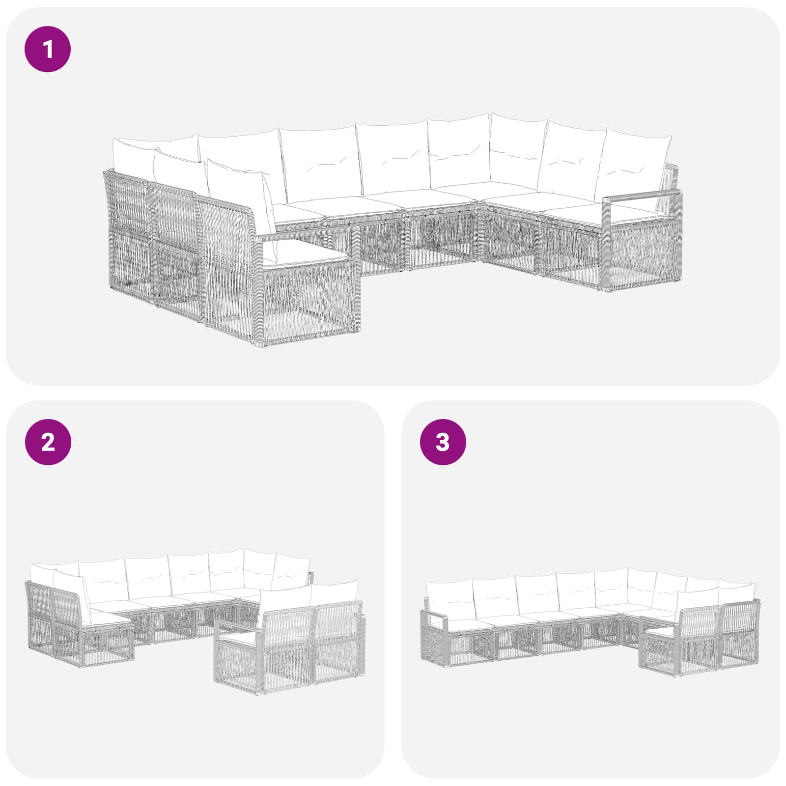 Ensemble de canapé de jardin 9 pcs Noir polyrotin - XIOS