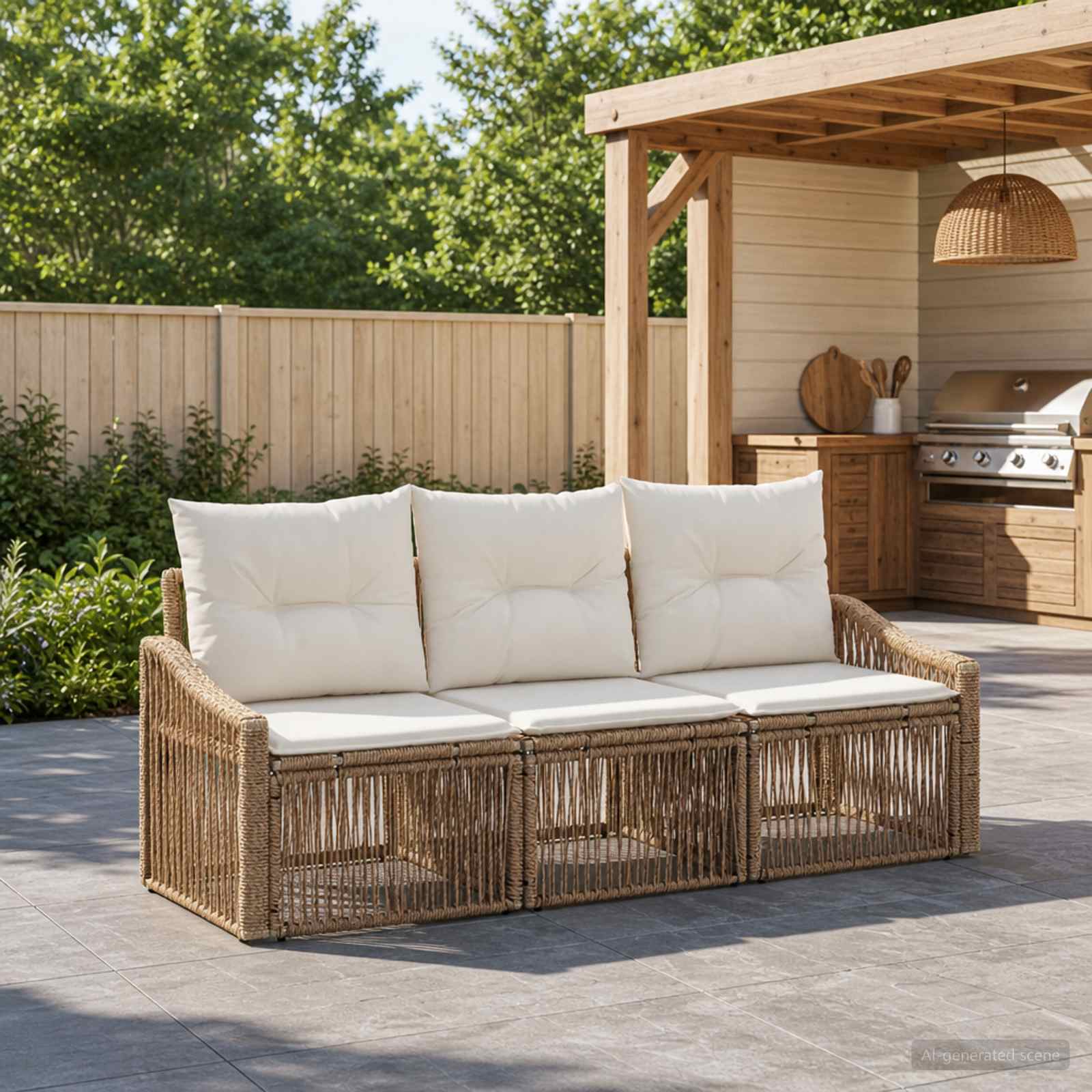 Ensemble de canapé de jardin 3 pc Beige polyrotin