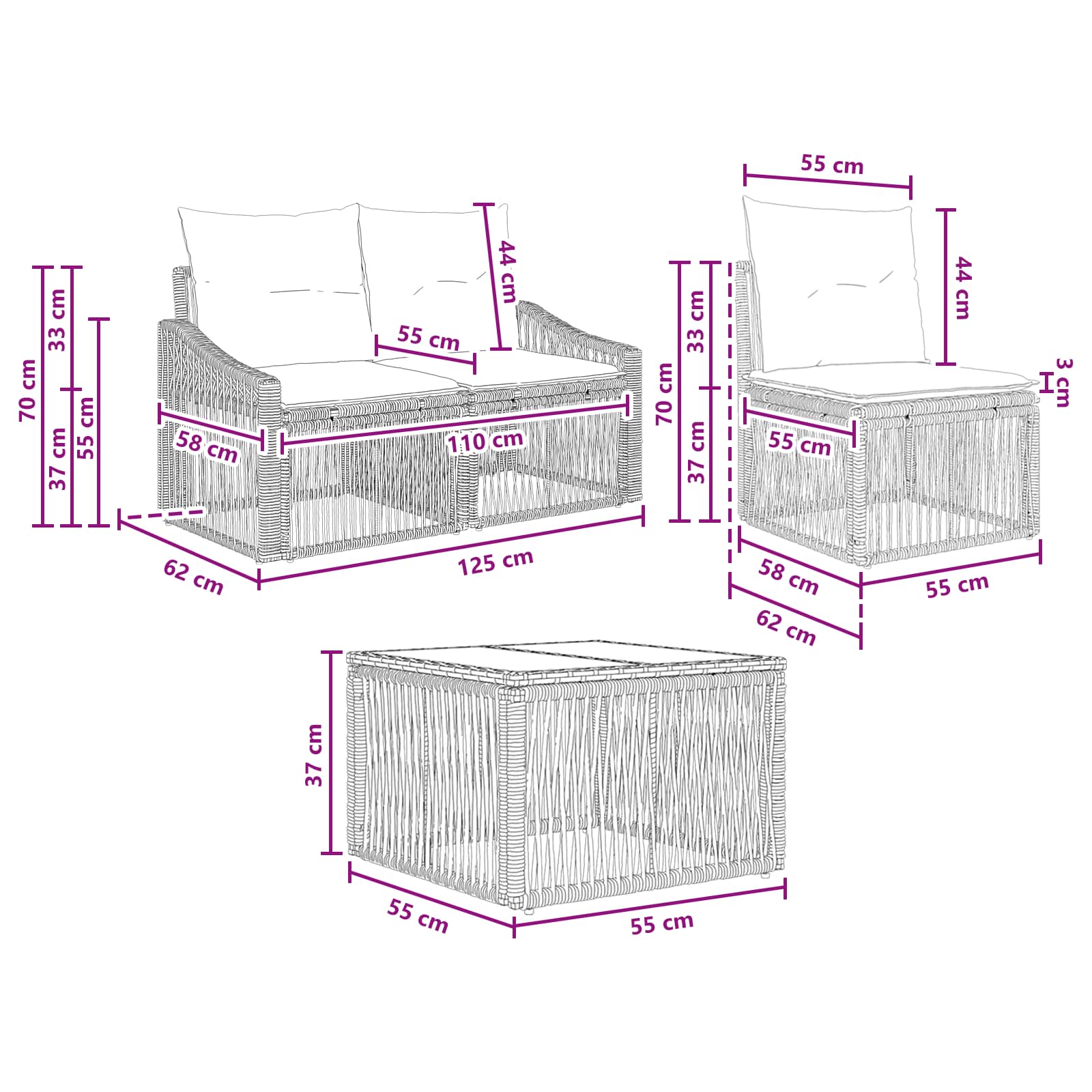 Ensemble de canapé de jardin 4 pcs Noir polyrotin - XIOS