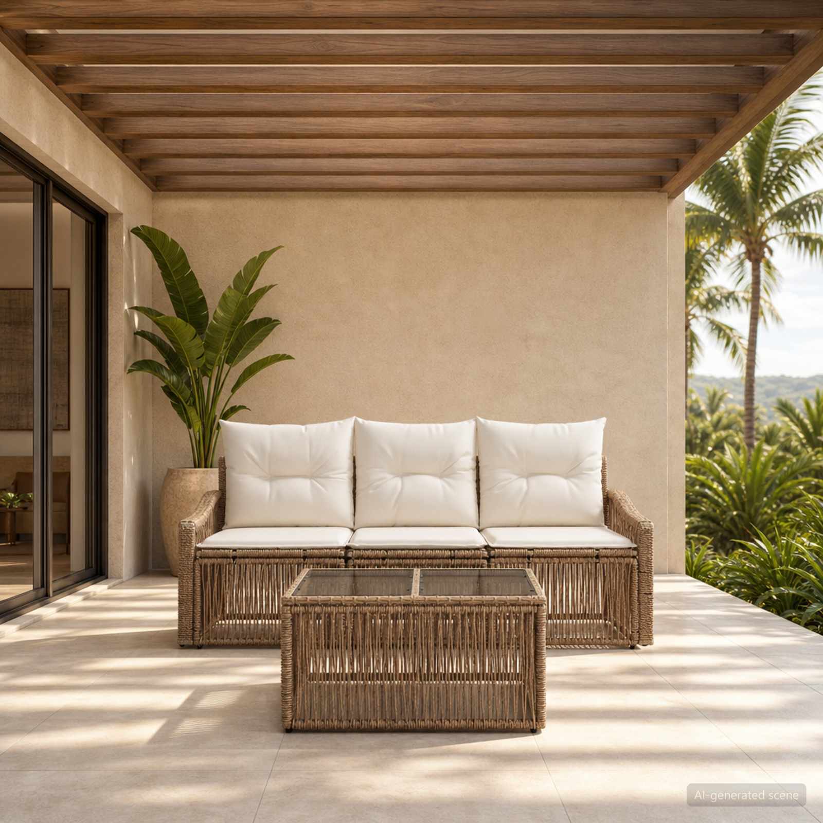 Ensemble de canapé de jardin 4 pc Beige polyrotin