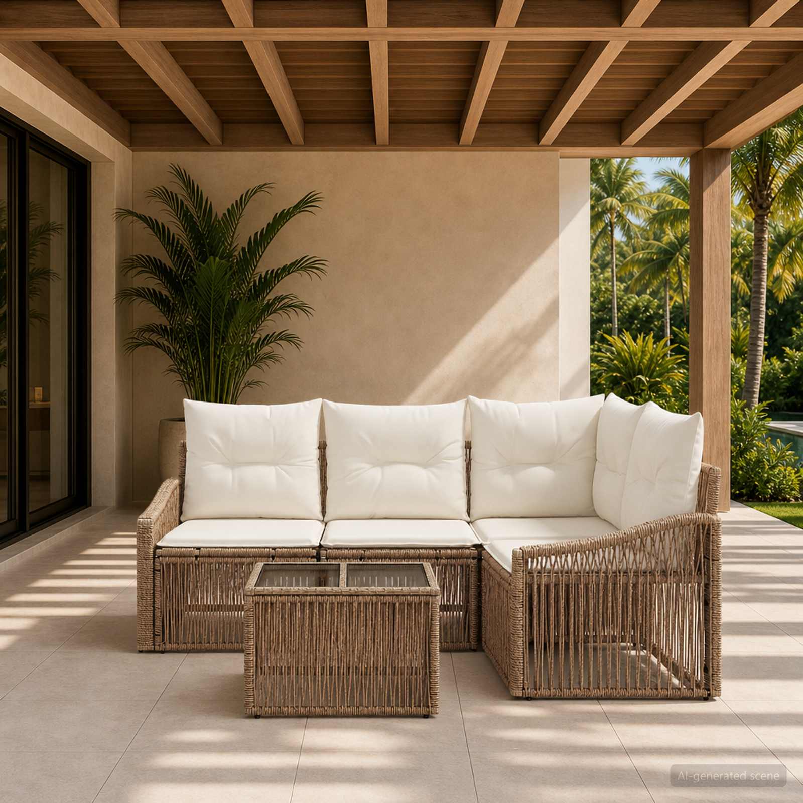 Ensemble de canapé de jardin 5 pc Beige polyrotin
