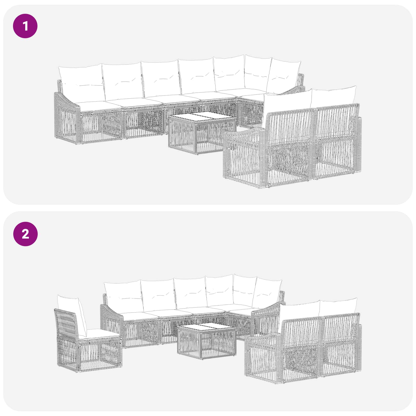 Ensemble de canapé de jardin 9 pcs Noir polyrotin - XIOS