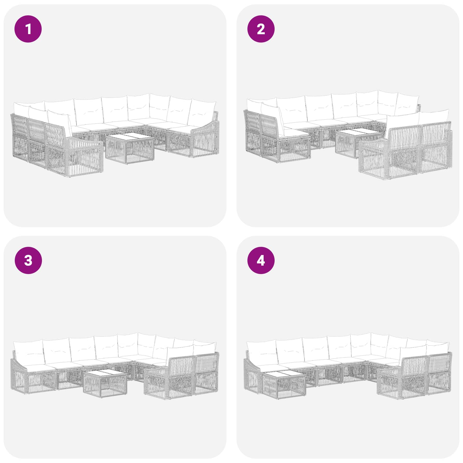 Ensemble de canapé de jardin 10 pcs Gris polyrotin - XIOS