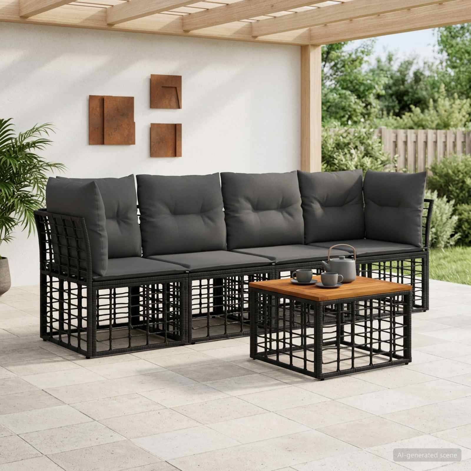 Ensemble de canapés d'extérieur 5 pc Noir et Gris foncé