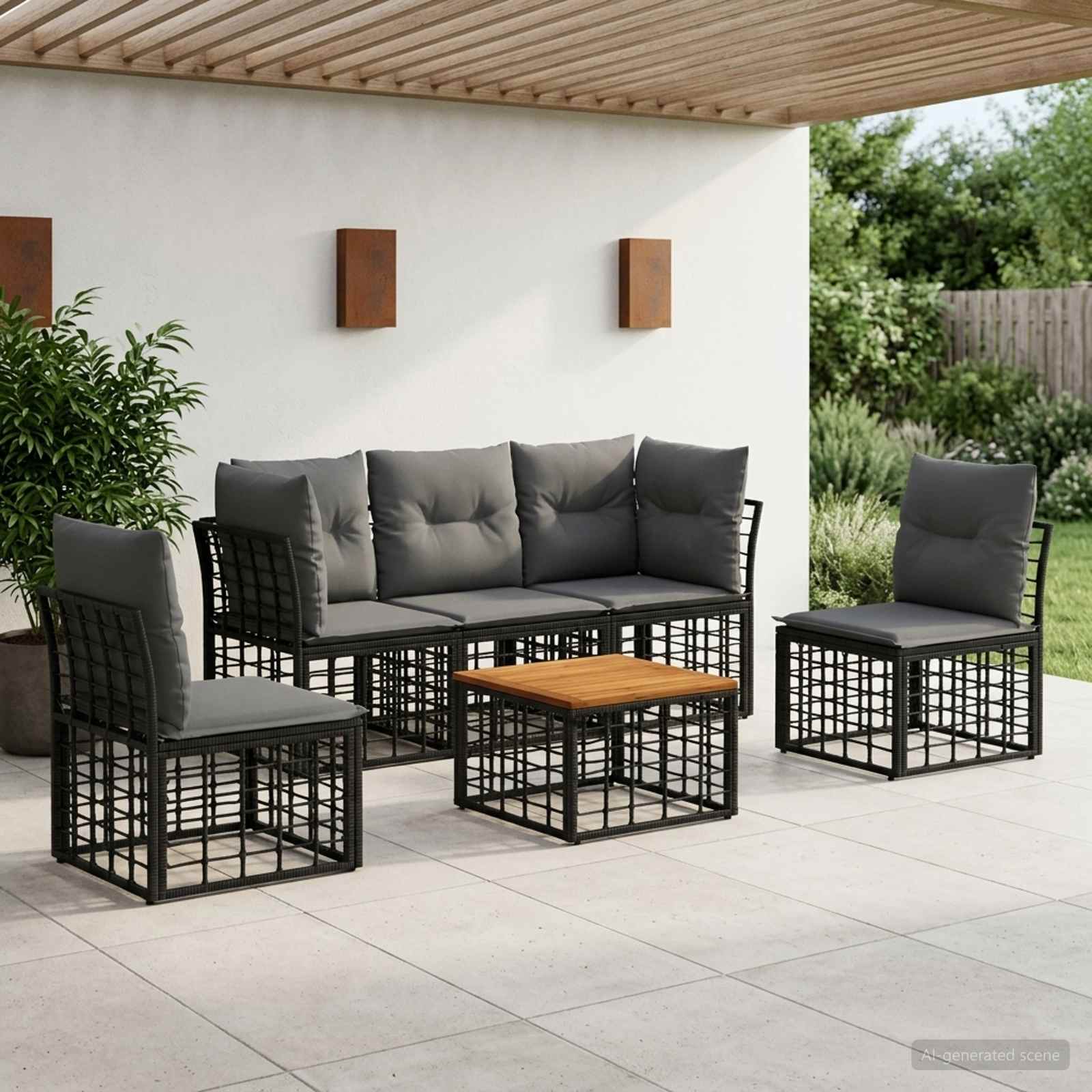 Ensemble de canapés d'extérieur 6 pc Noir et Gris foncé