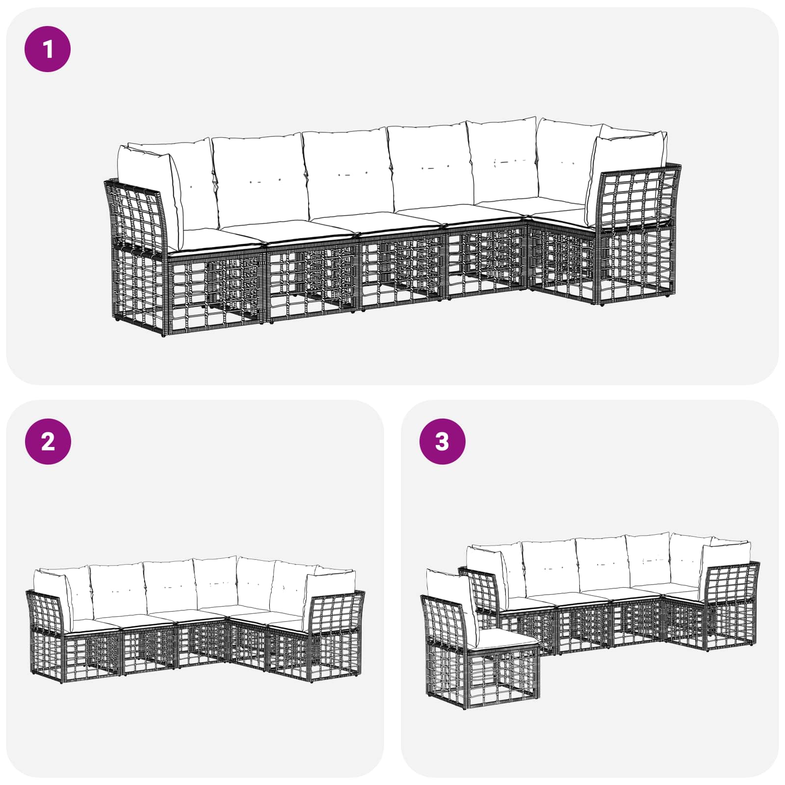 Ensemble de canapé de jardin 6 pcs Noir polyrotin - XIOS