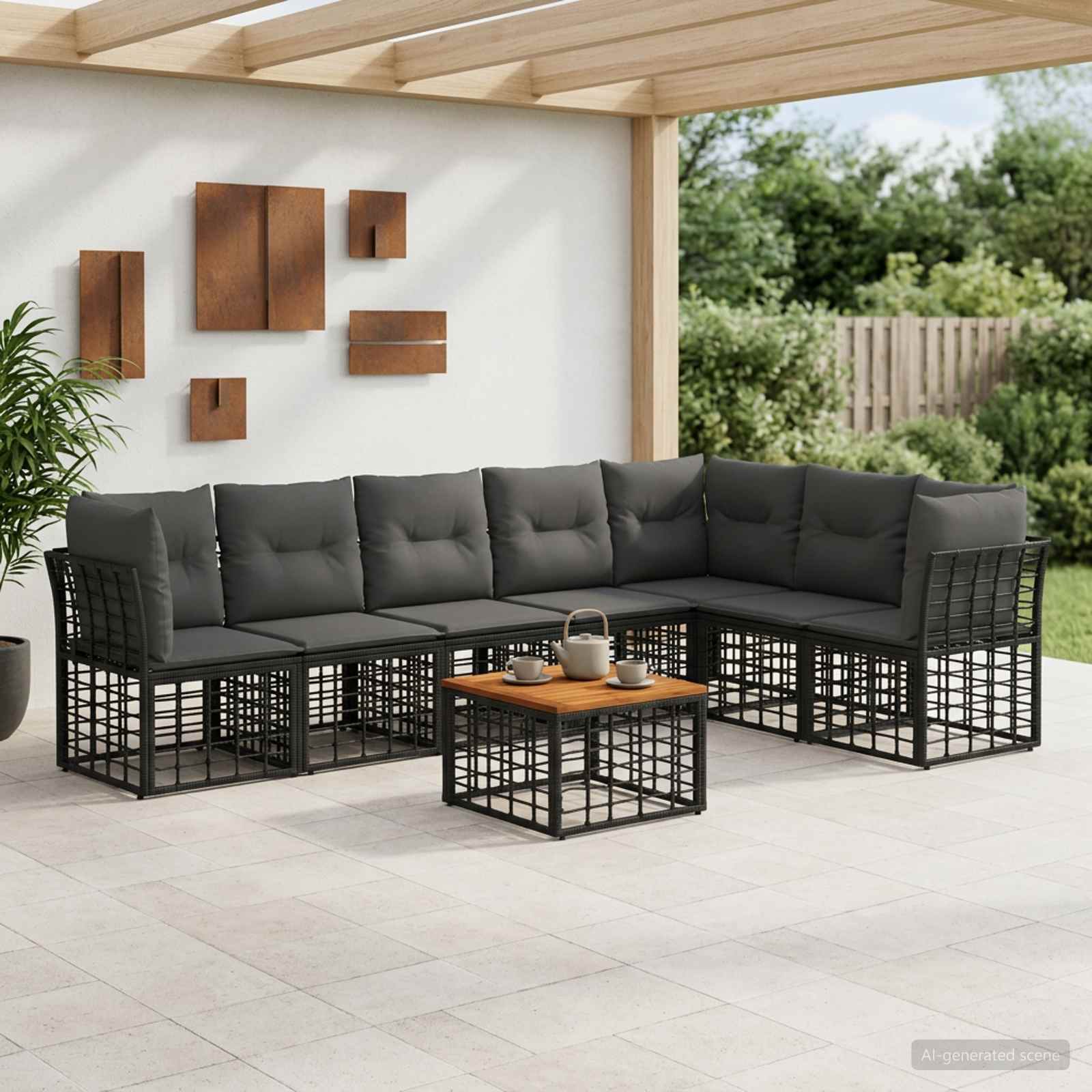 Ensemble de canapés d'extérieur 8 pc Noir et Gris foncé