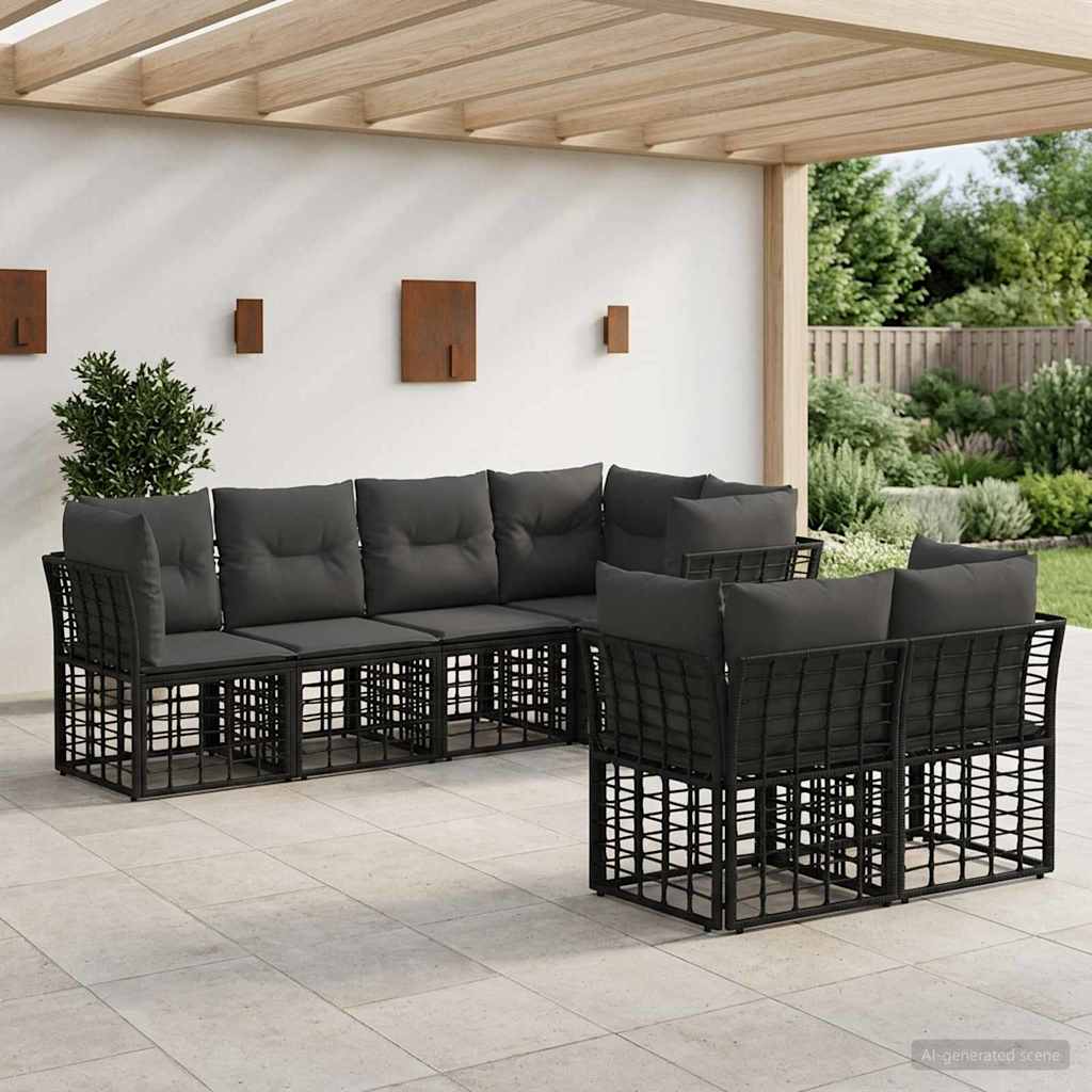 Ensemble de canapés d'extérieur 7 pcs Noir Polyester - XIOS
