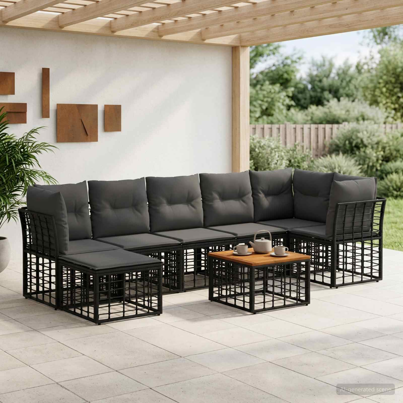 Ensemble de canapés d'extérieur 8 pc Noir et Gris foncé