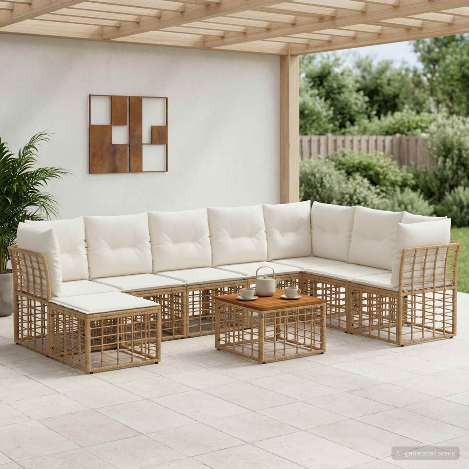Ensemble de canapés d'extérieur 9 pc Blanc Naturel et Crème