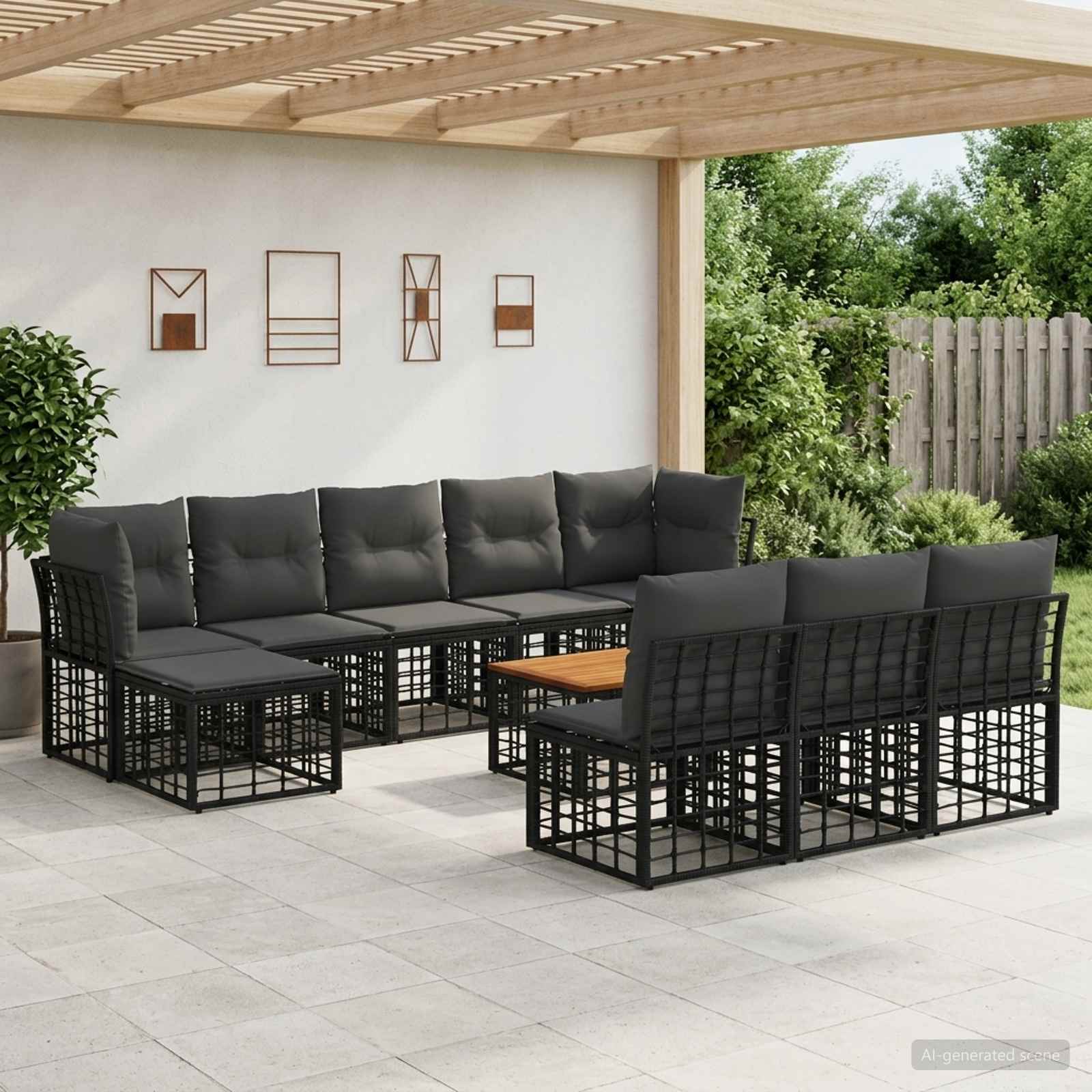 Ensemble de canapés d'extérieur 11 pc Noir et Gris foncé