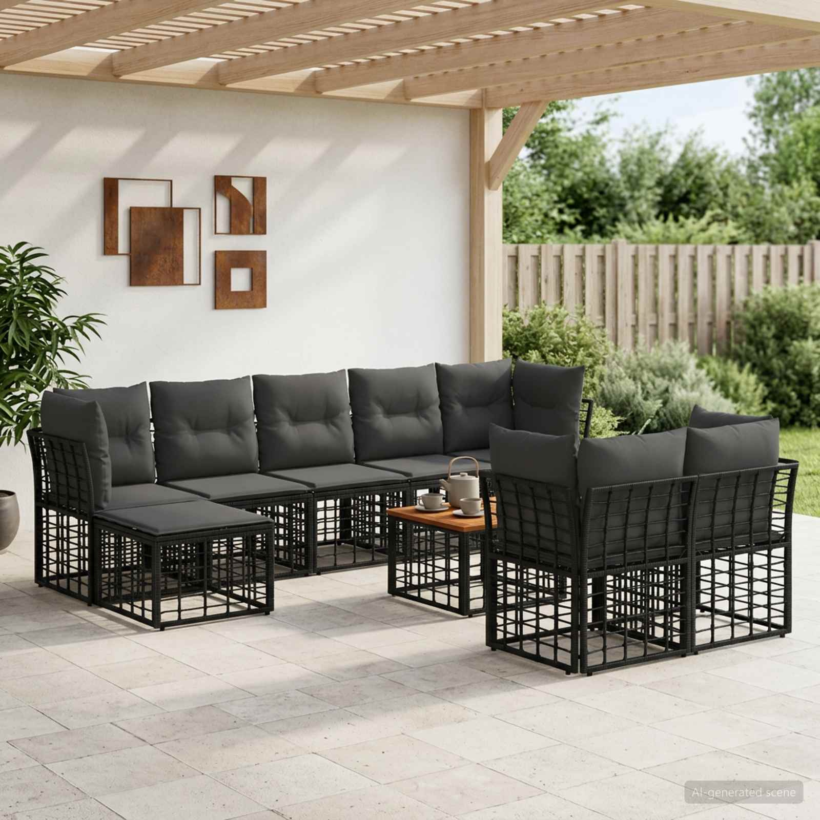 Ensemble de canapés d'extérieur 10 pc Noir et Gris foncé