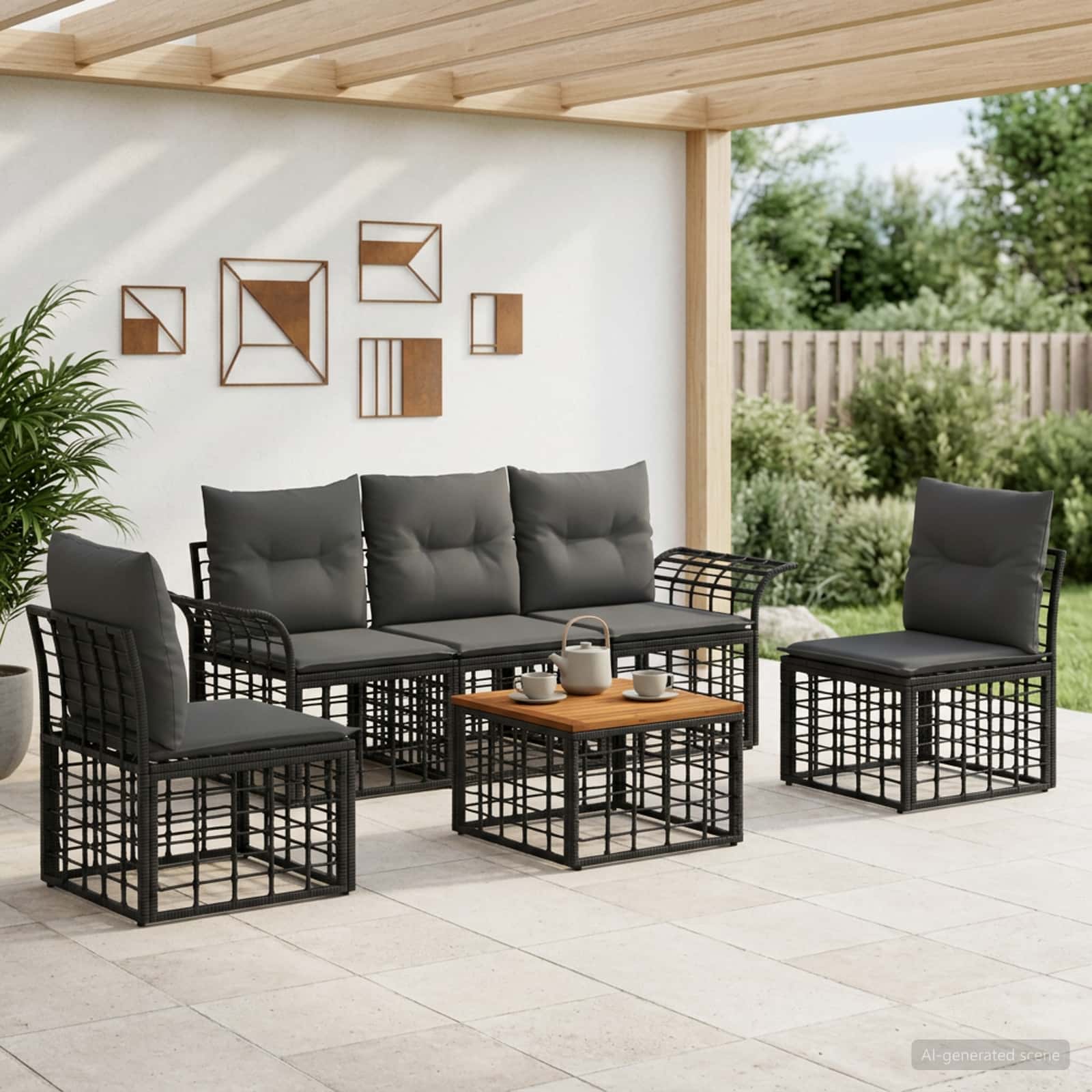 Ensemble de canapés d'extérieur 6 pc Noir et Gris foncé