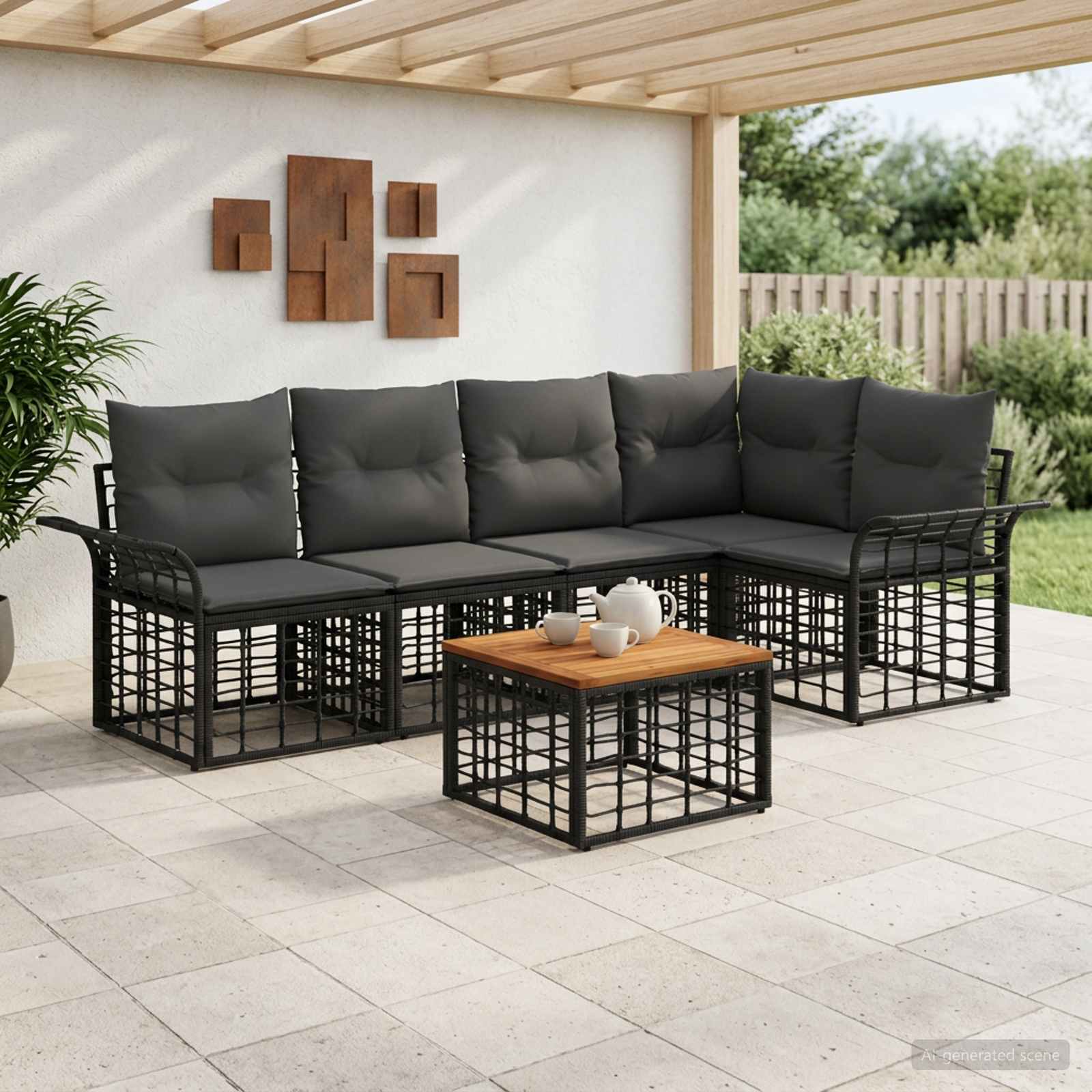 Ensemble de canapés d'extérieur 6 pc Noir et Gris foncé