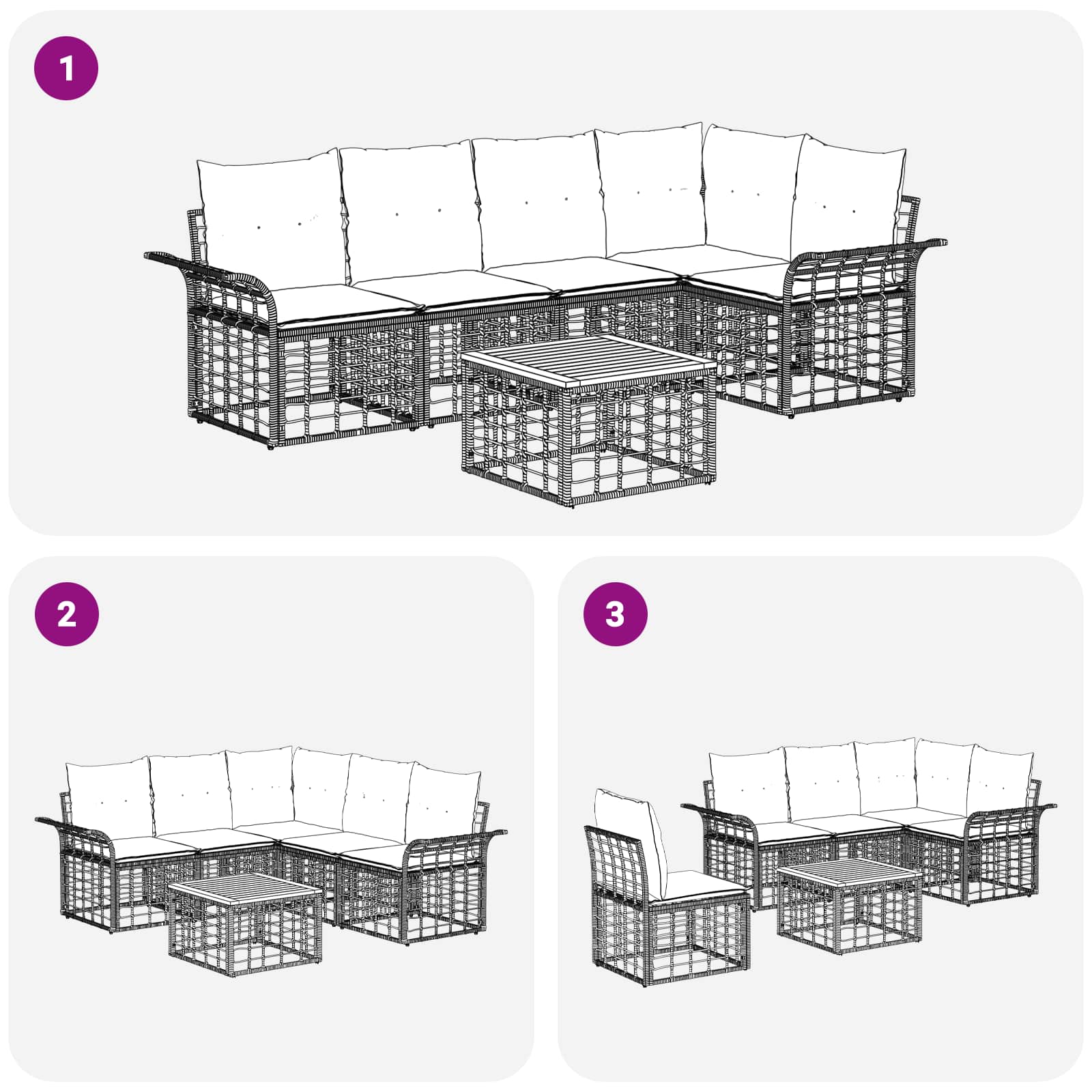 Ensemble de canapés d'extérieur 6 pcs Noir et Gris foncé - XIOS