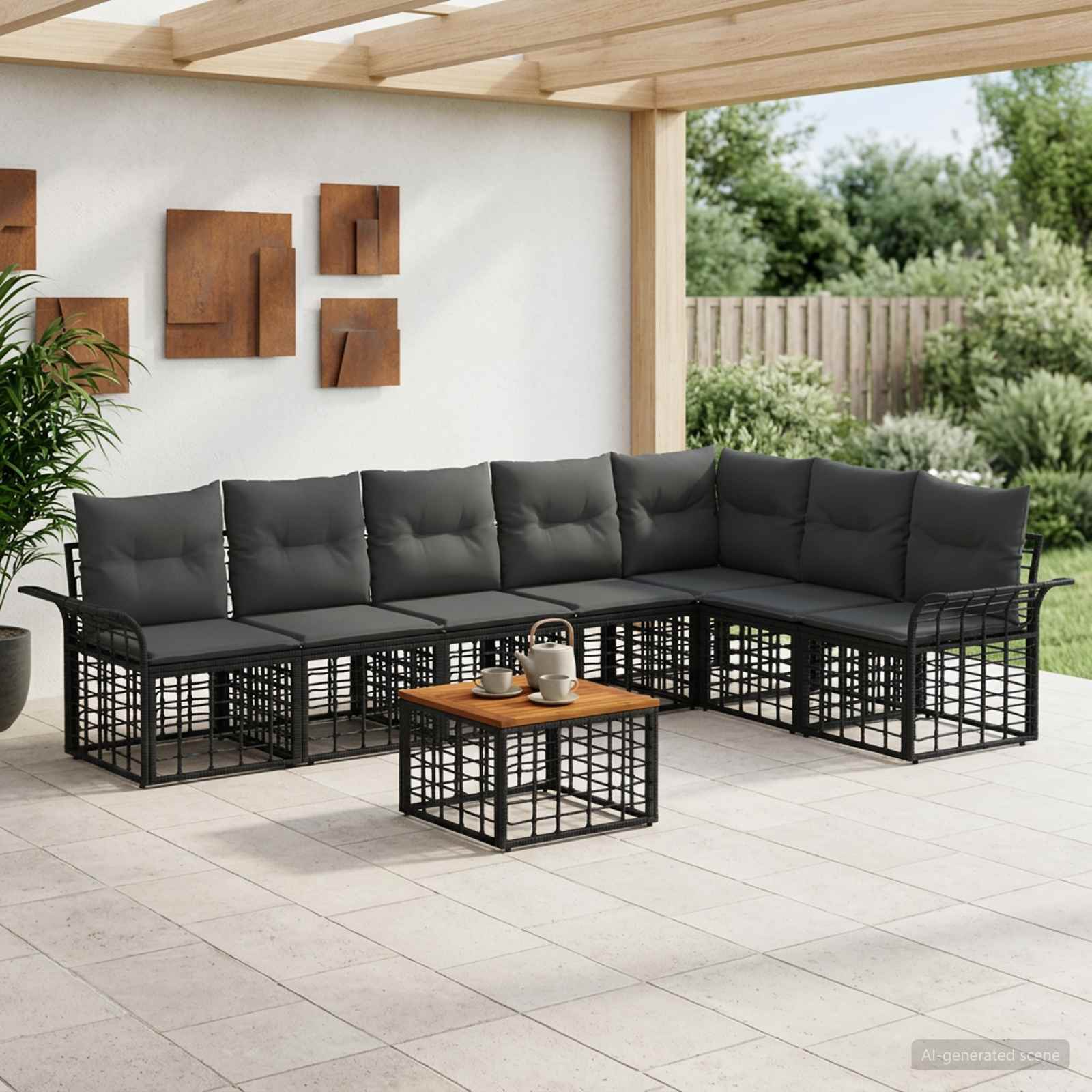Ensemble de canapés d'extérieur 8 pc Noir et Gris foncé