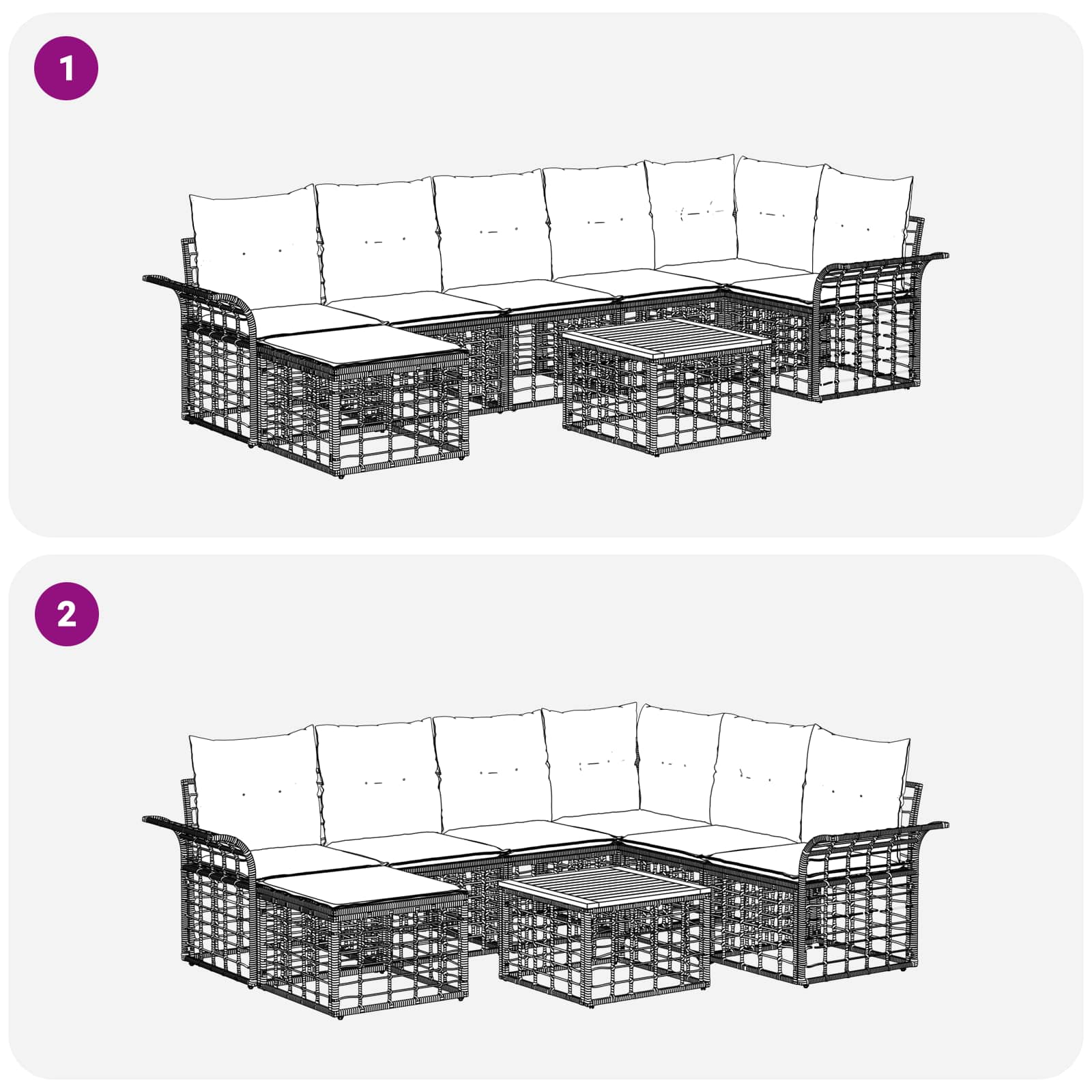 Ensemble de canapés d'extérieur 8 pcs Noir et Gris foncé - XIOS