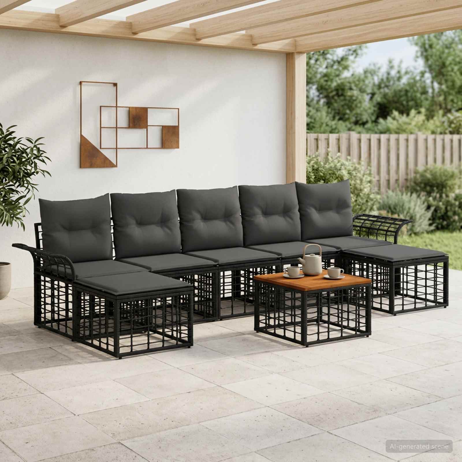 Ensemble de canapés d'extérieur 8 pc Noir et Gris foncé
