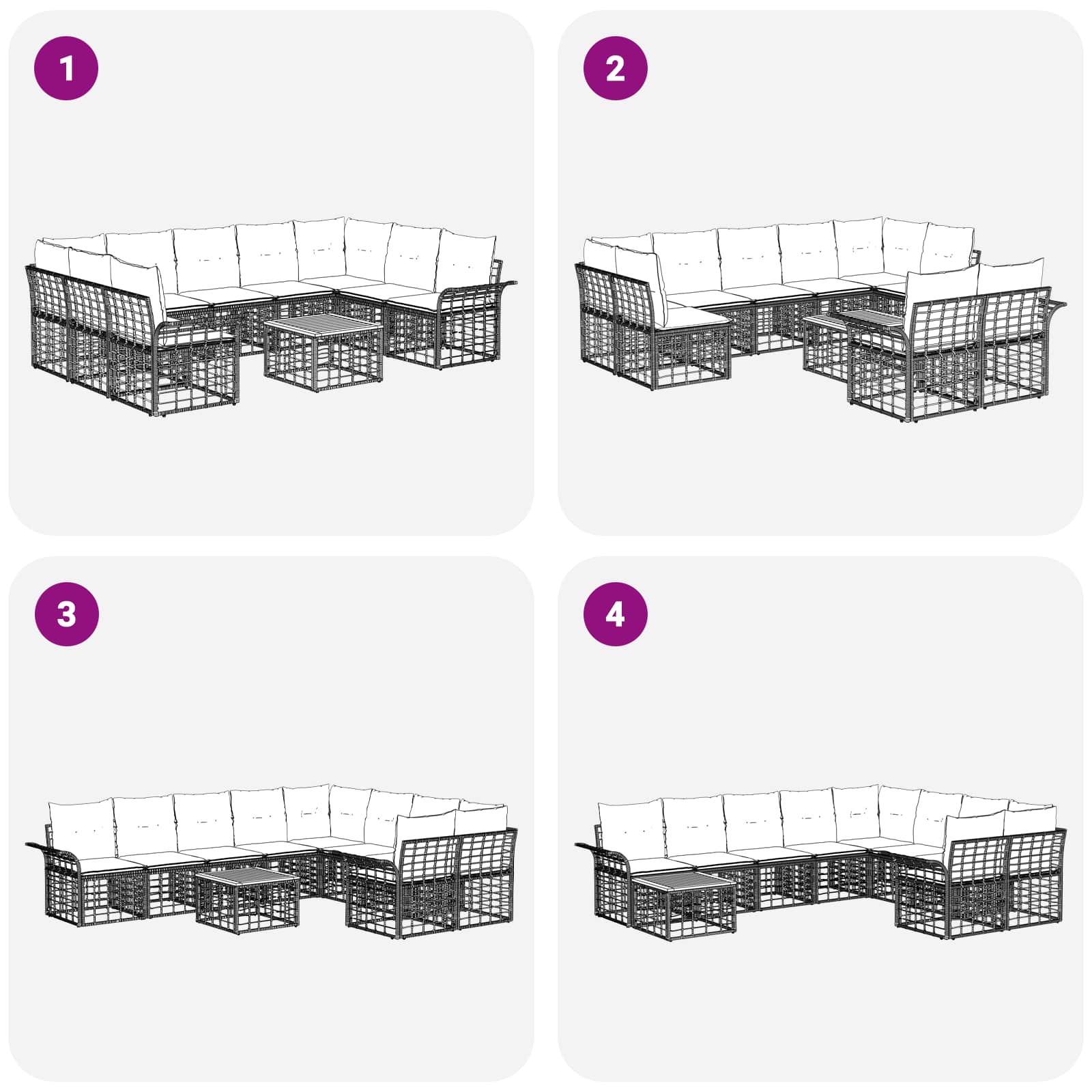 Ensemble de canapés d'extérieur 10 pcs Noir et Gris foncé - XIOS